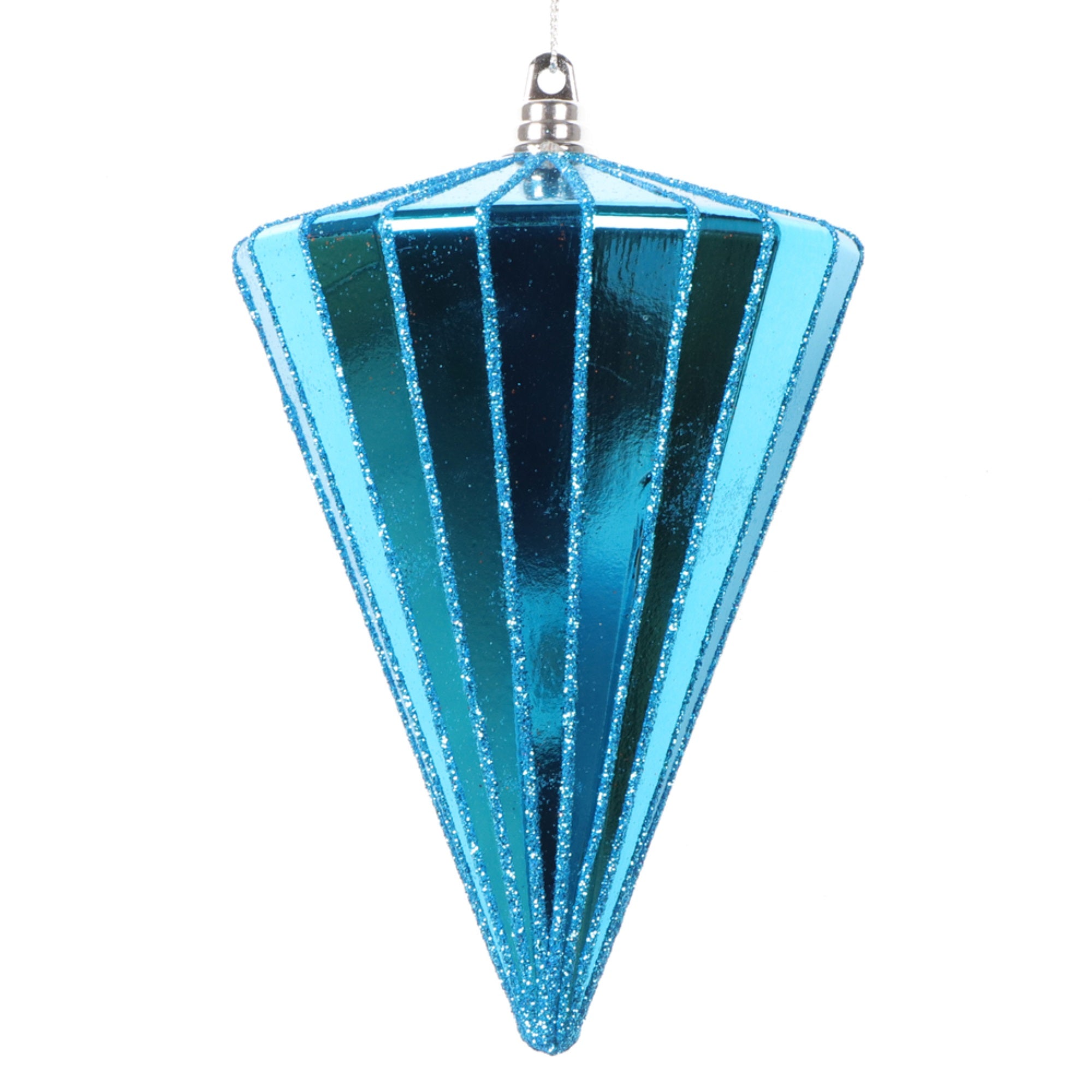 Vickerman 6” Shiny Turquoise Cone Ornament 3 per bag.