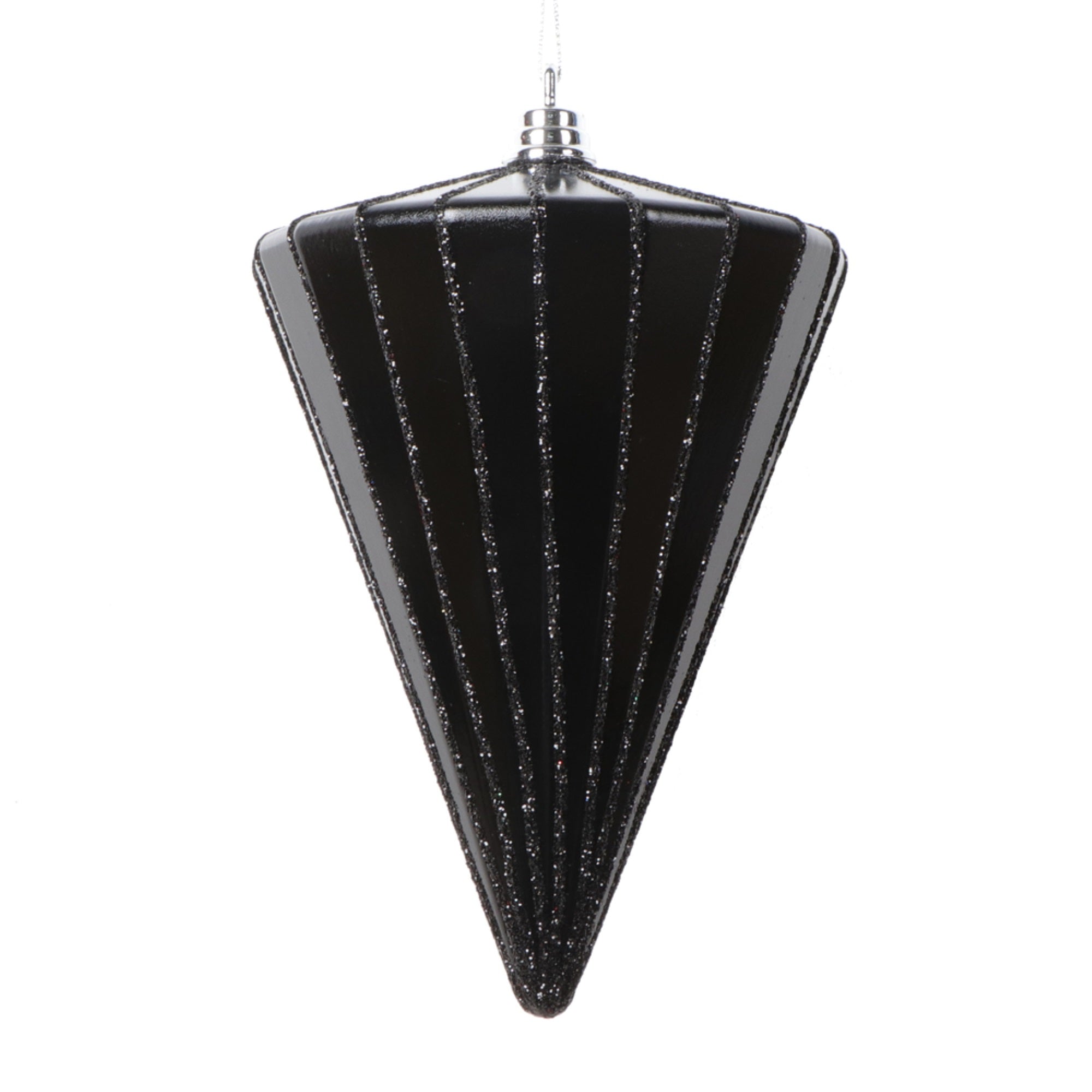 Vickerman 6” Shiny Black Cone Ornament 3 per bag.