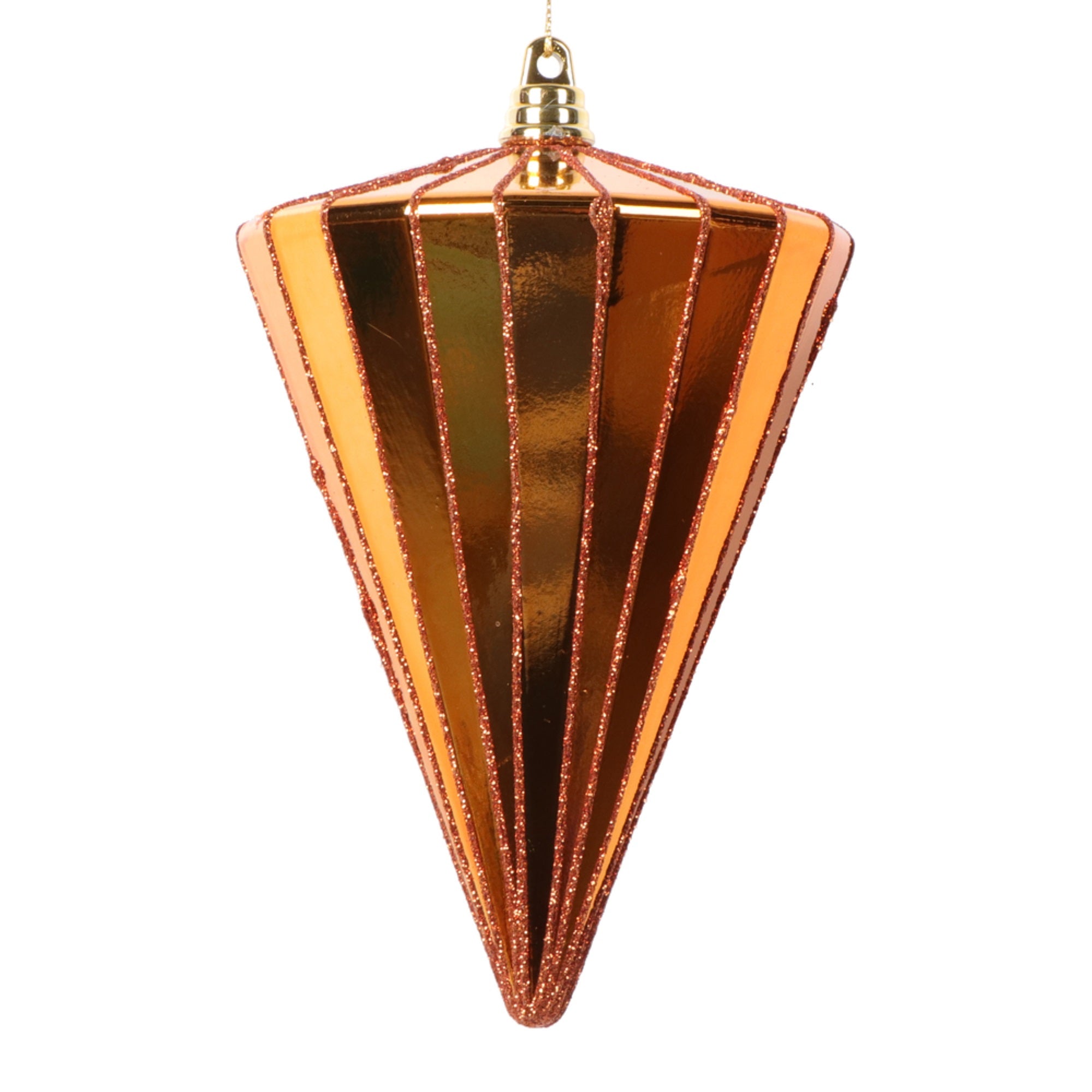 Vickerman 6” Shiny Burnish Orange Cone Ornament 3 per bag.