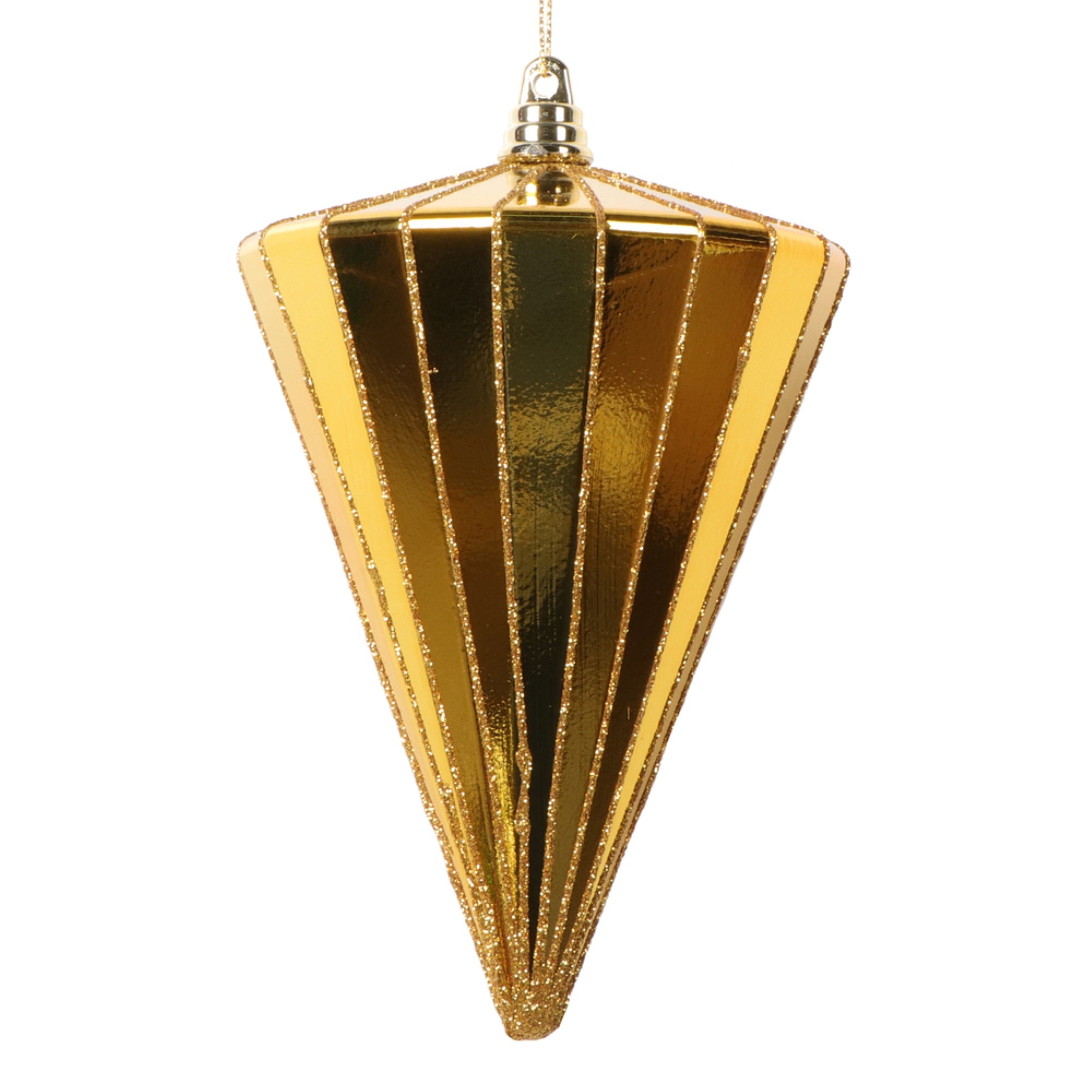 Vickerman 6” Shiny Antique Gold Cone Ornament 3 per bag.