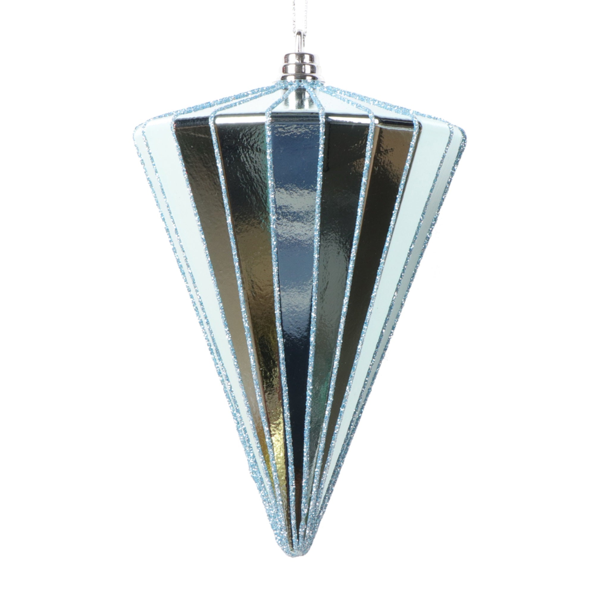 Vickerman 6” Shiny Baby Blue Cone Ornament 3 per bag.