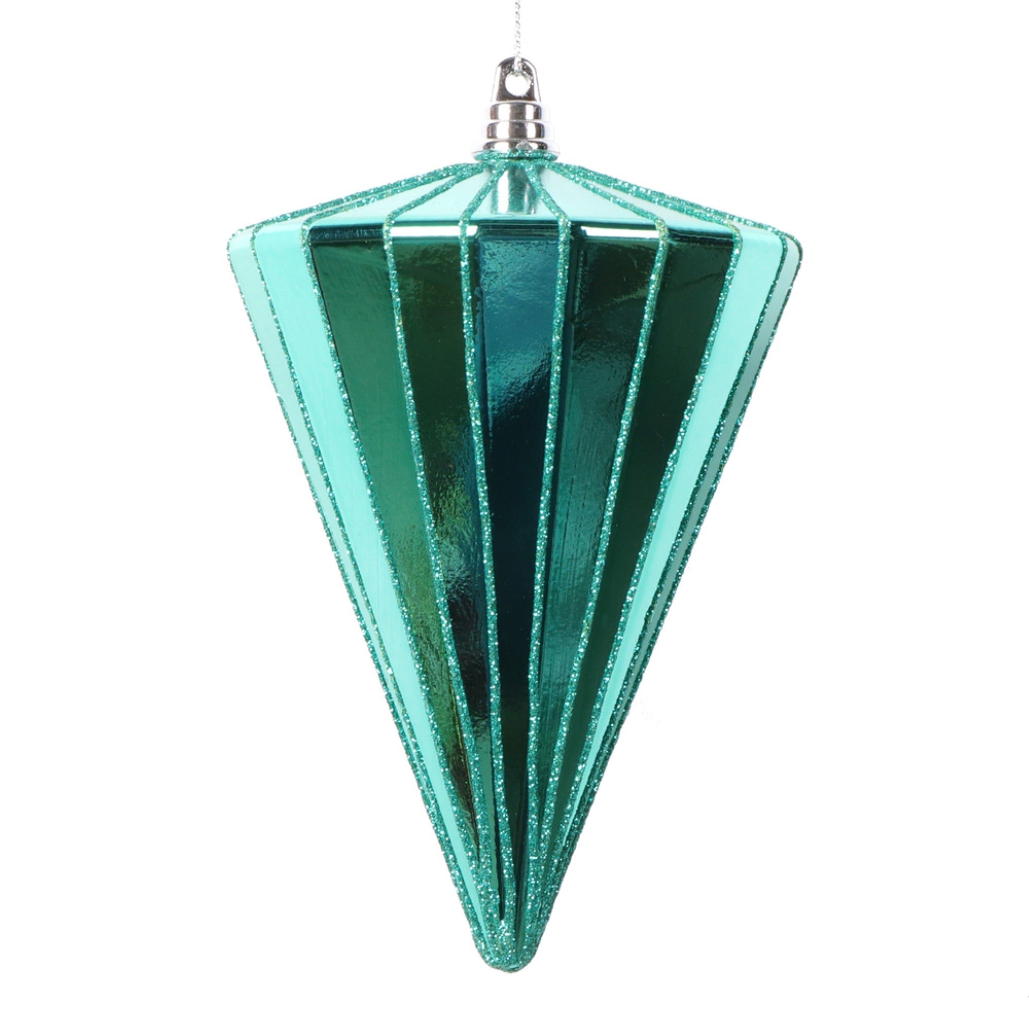 Vickerman 6” Shiny Teal Cone Ornament 3 per bag.