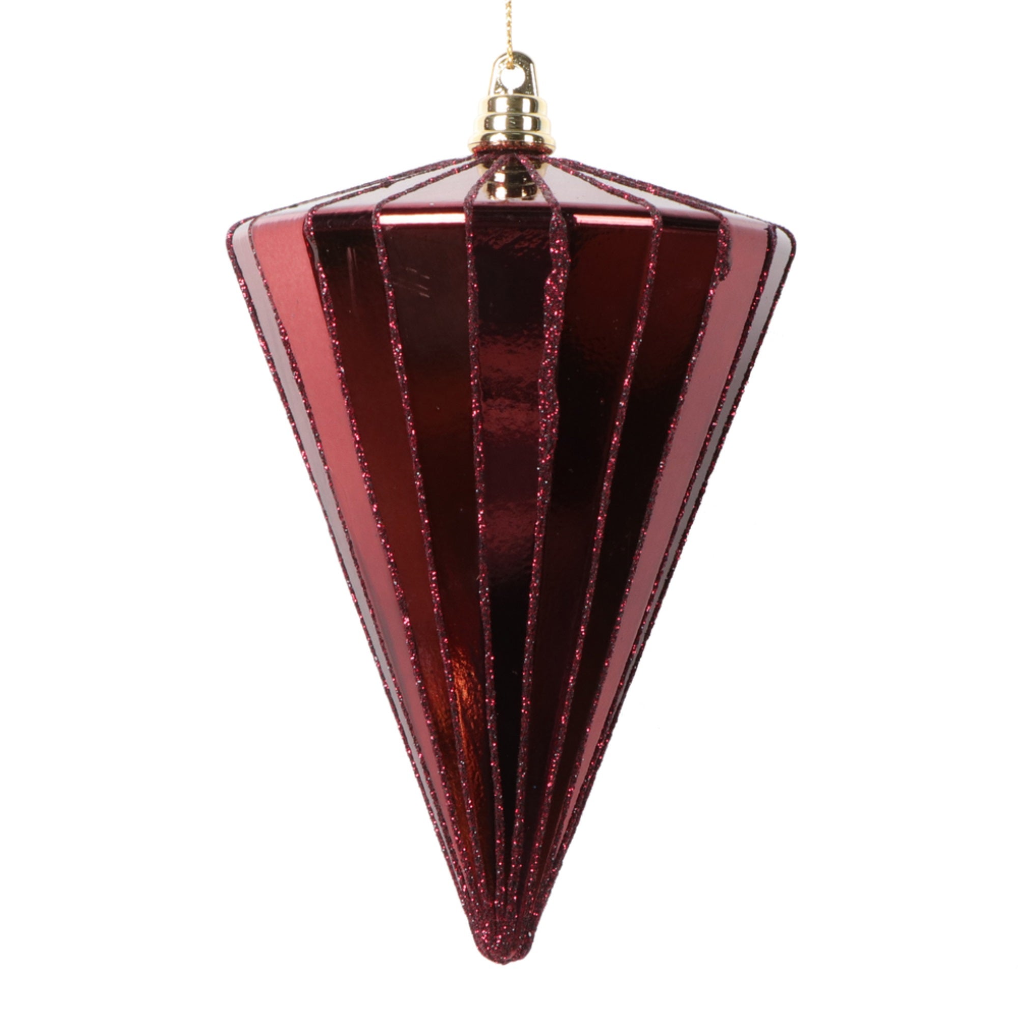 Vickerman 6” Shiny Burgundy Cone Ornament 3 per bag.