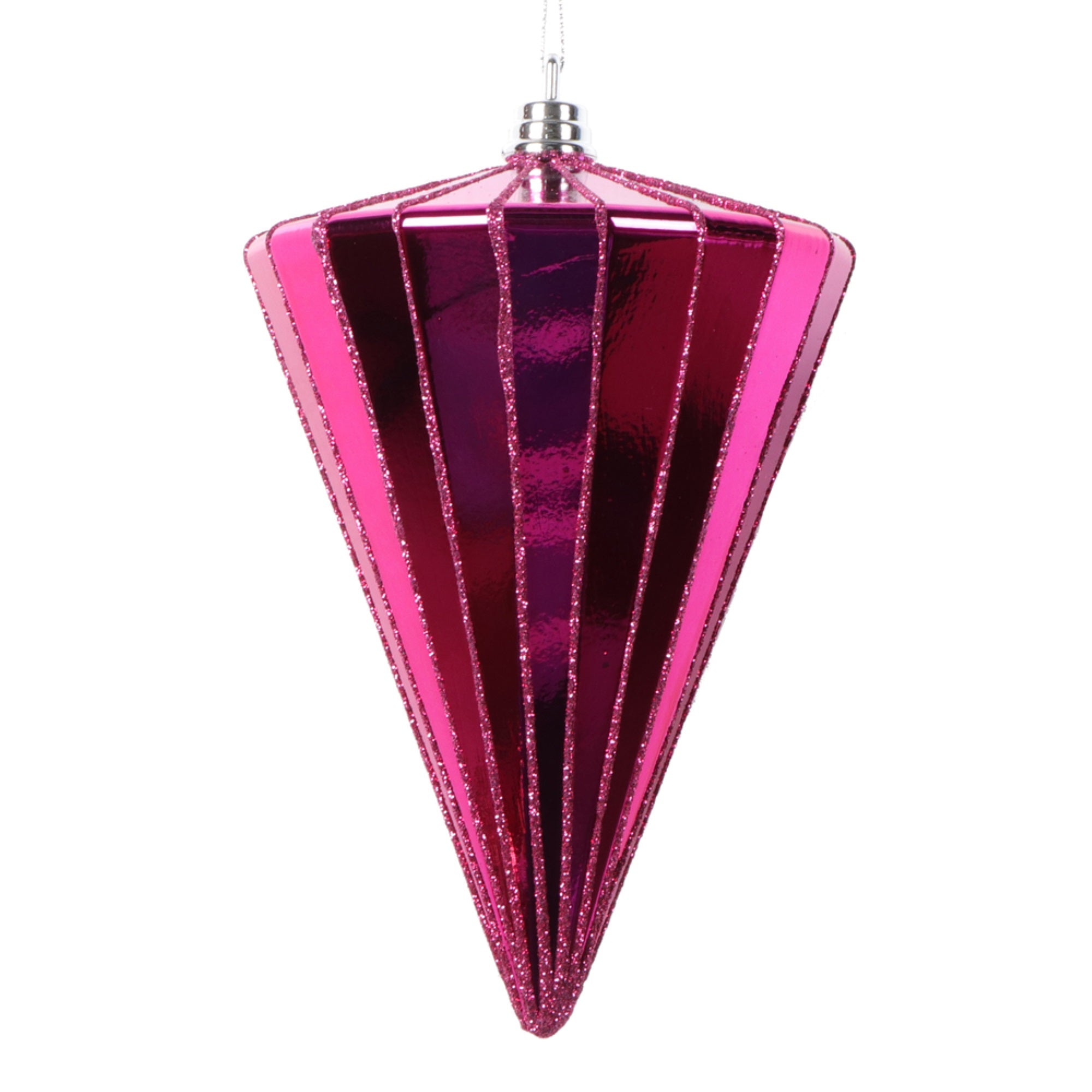 Vickerman 6” Shiny Fuchsia Cone Ornament 3 per bag.