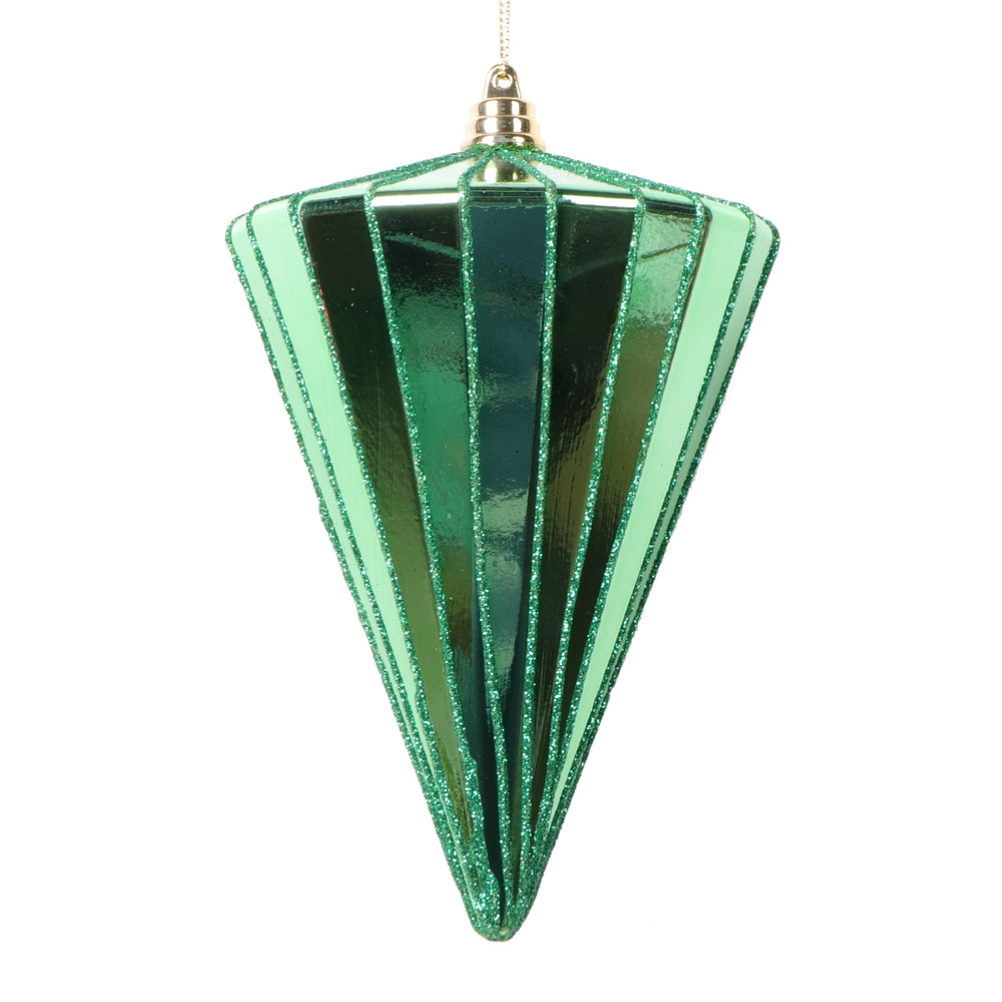 Vickerman 6” Shiny Midnight Green Cone Ornament 3 per bag.
