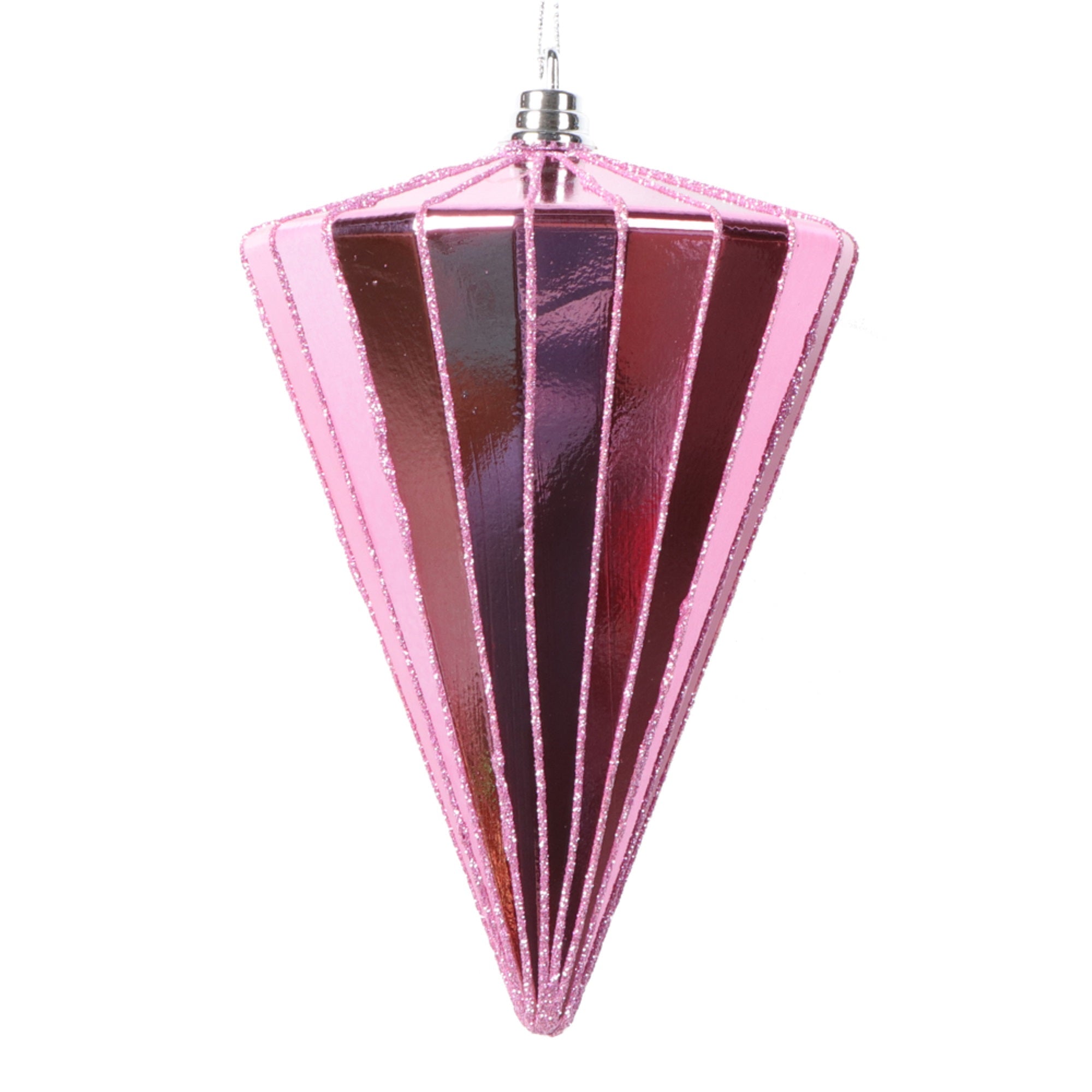 Vickerman 6” Shiny Pink Cone Ornament 3 per bag.