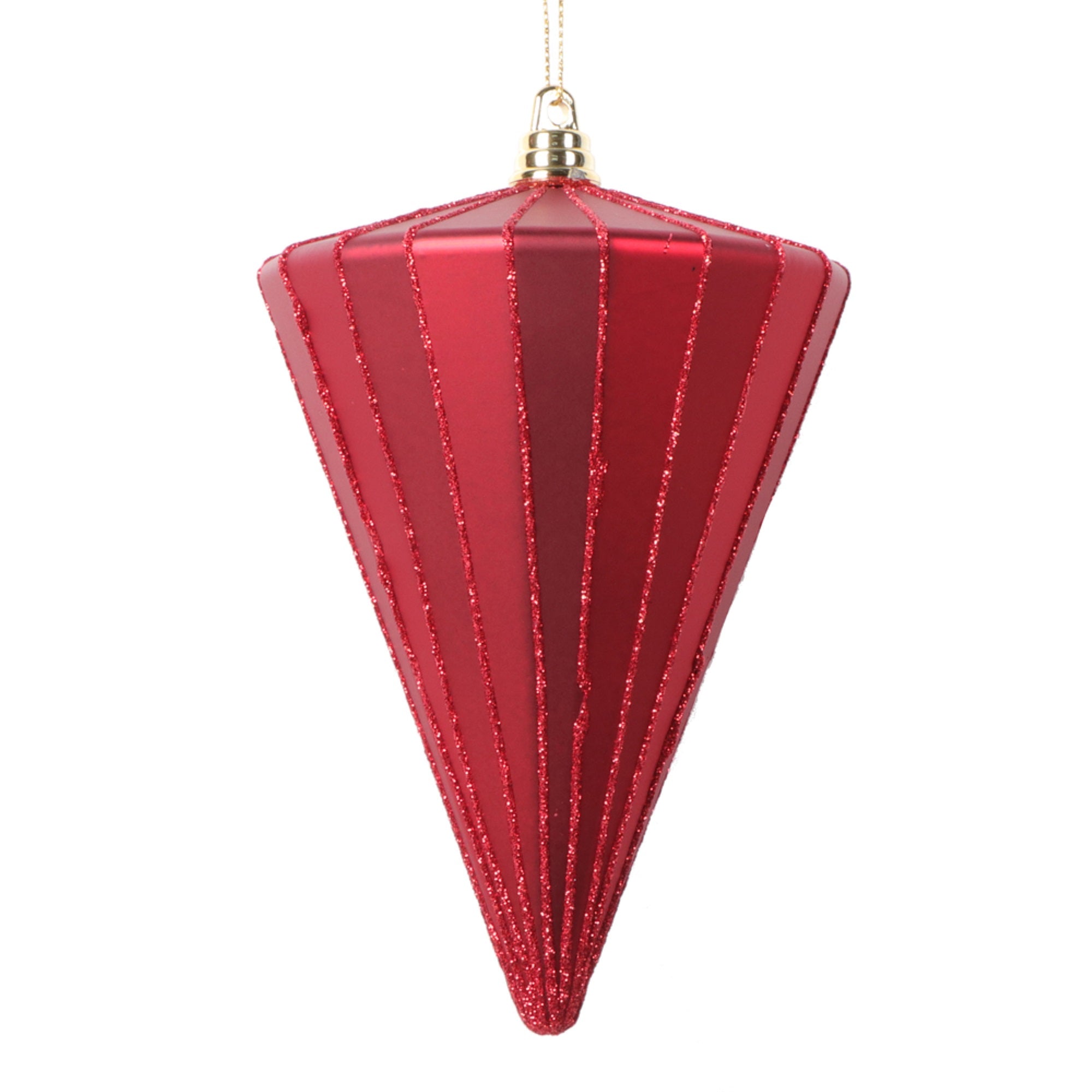 Vickerman 6” Matte Red Cone Ornament 3 per bag.