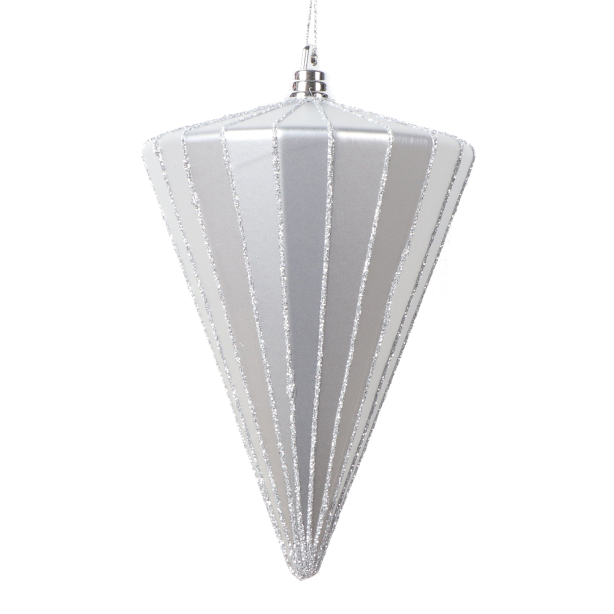 Vickerman 6” Matte Silver Cone Ornament 3 per bag.