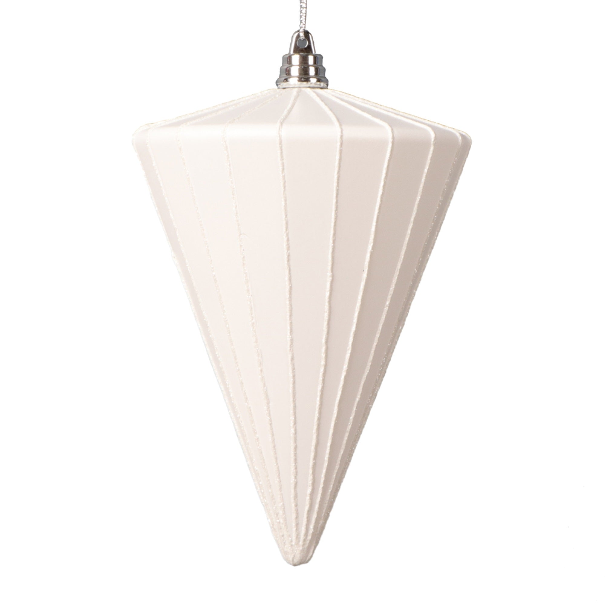 Vickerman 6” Matte White Cone Ornament 3 per bag.
