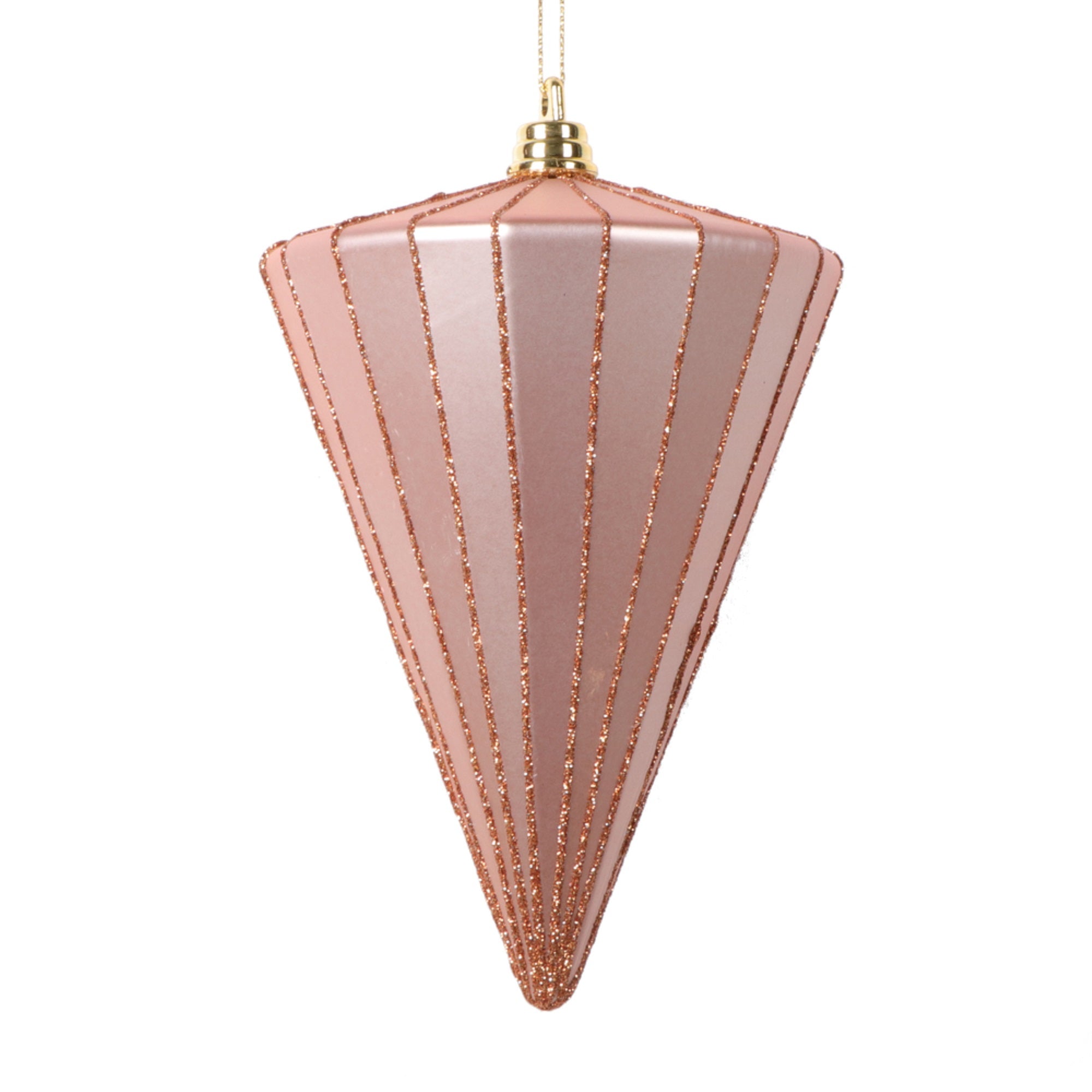 Vickerman 6” Matte Rose Gold Cone Ornament 3 per bag.