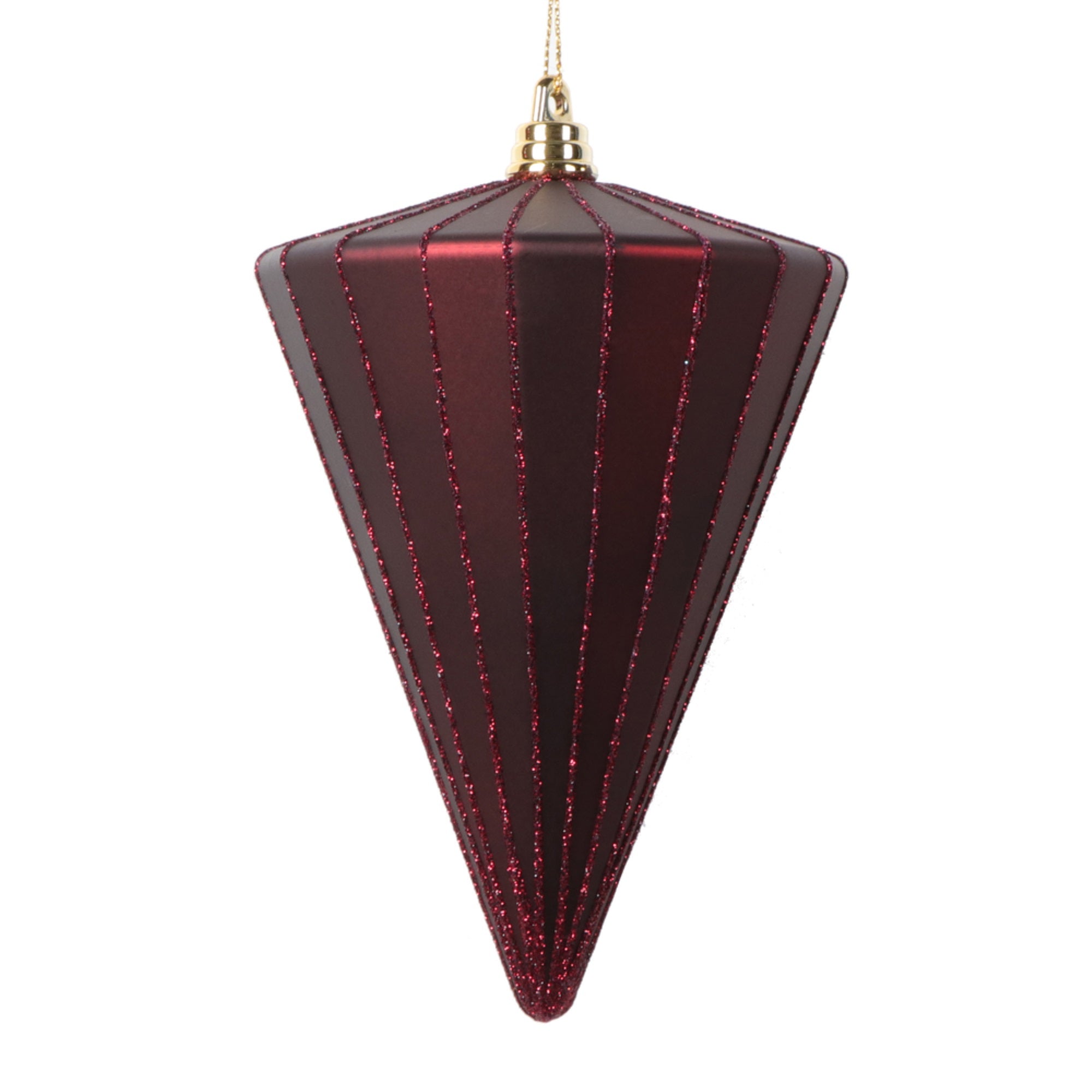 Vickerman 6” Matte Burgundy Cone Ornament 3 per bag.