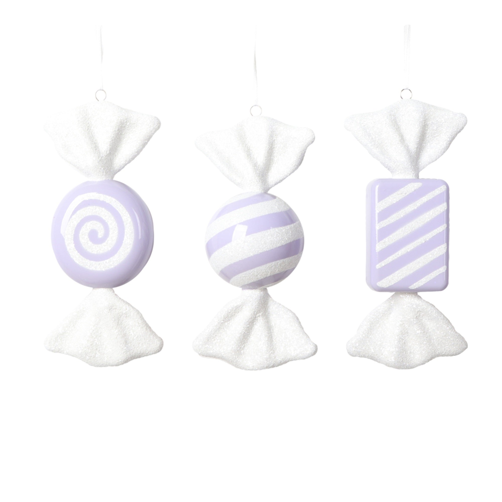 Vickerman 7.5”-8” Pastel Lavender Candy Ornament Assortment 3 per bag.