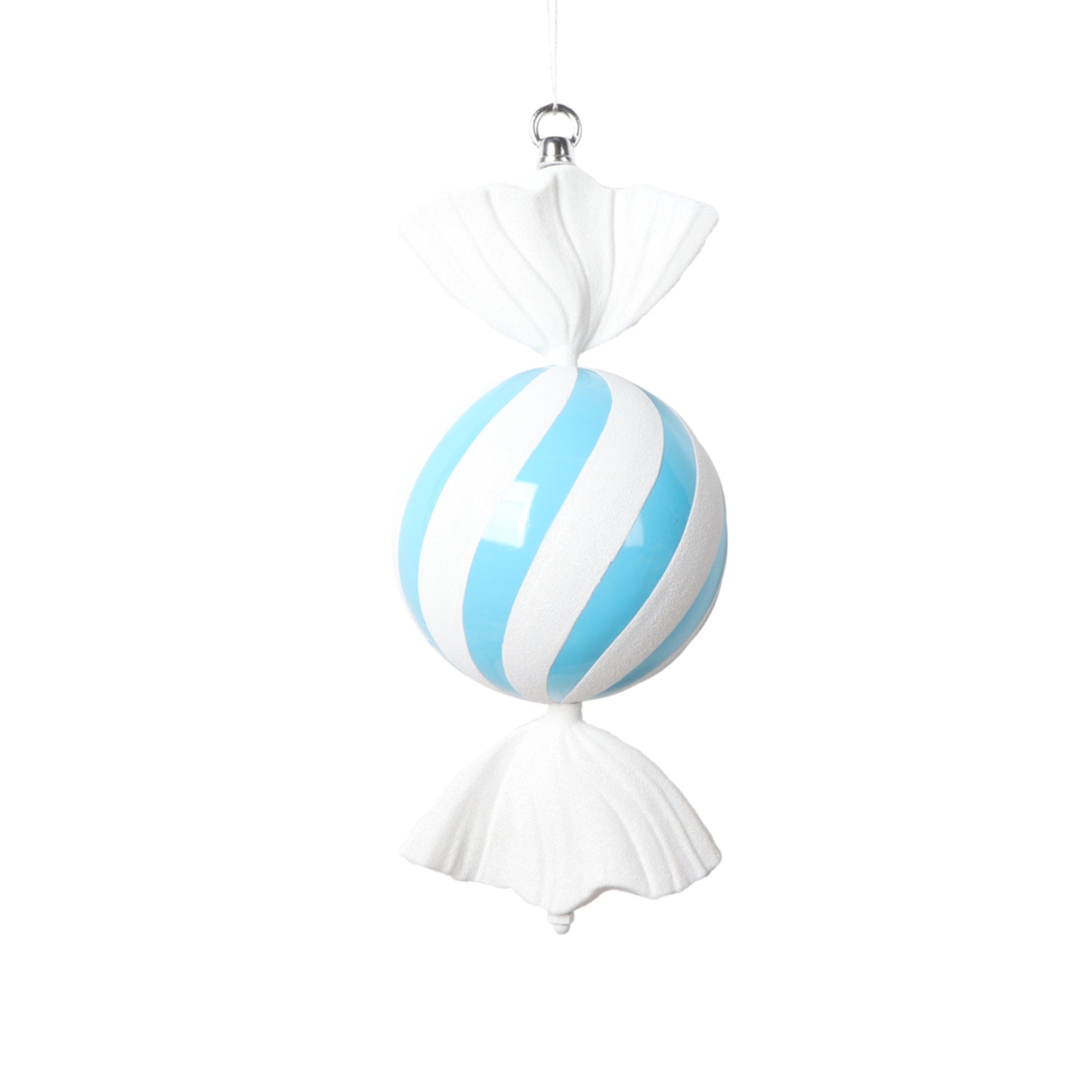 Vickerman 13” Baby Blue Round Swirl Candy Ornament.