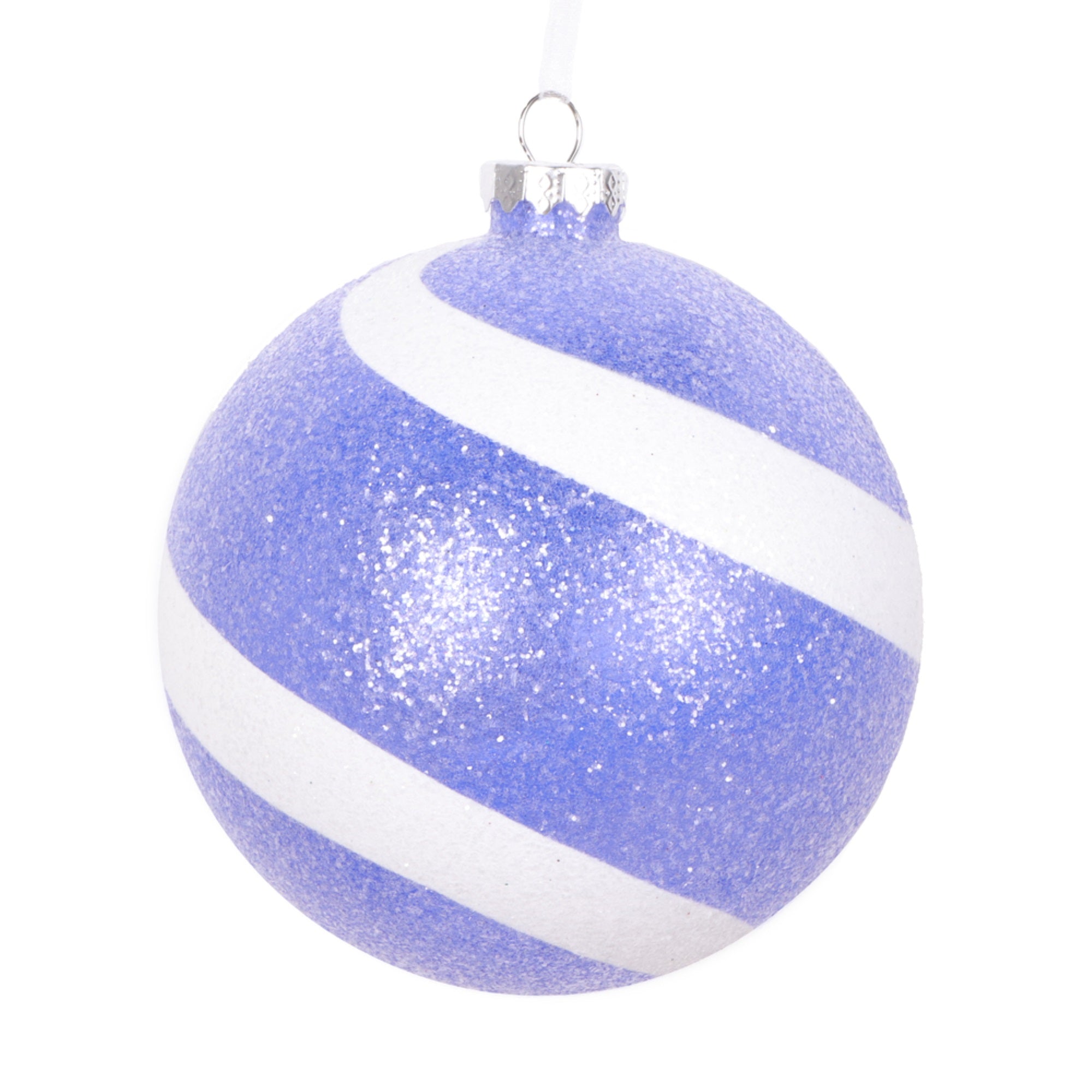 Vickerman 4.75” Purple and White Swirl Sugar Glitter Ball Ornament 3 per bag.