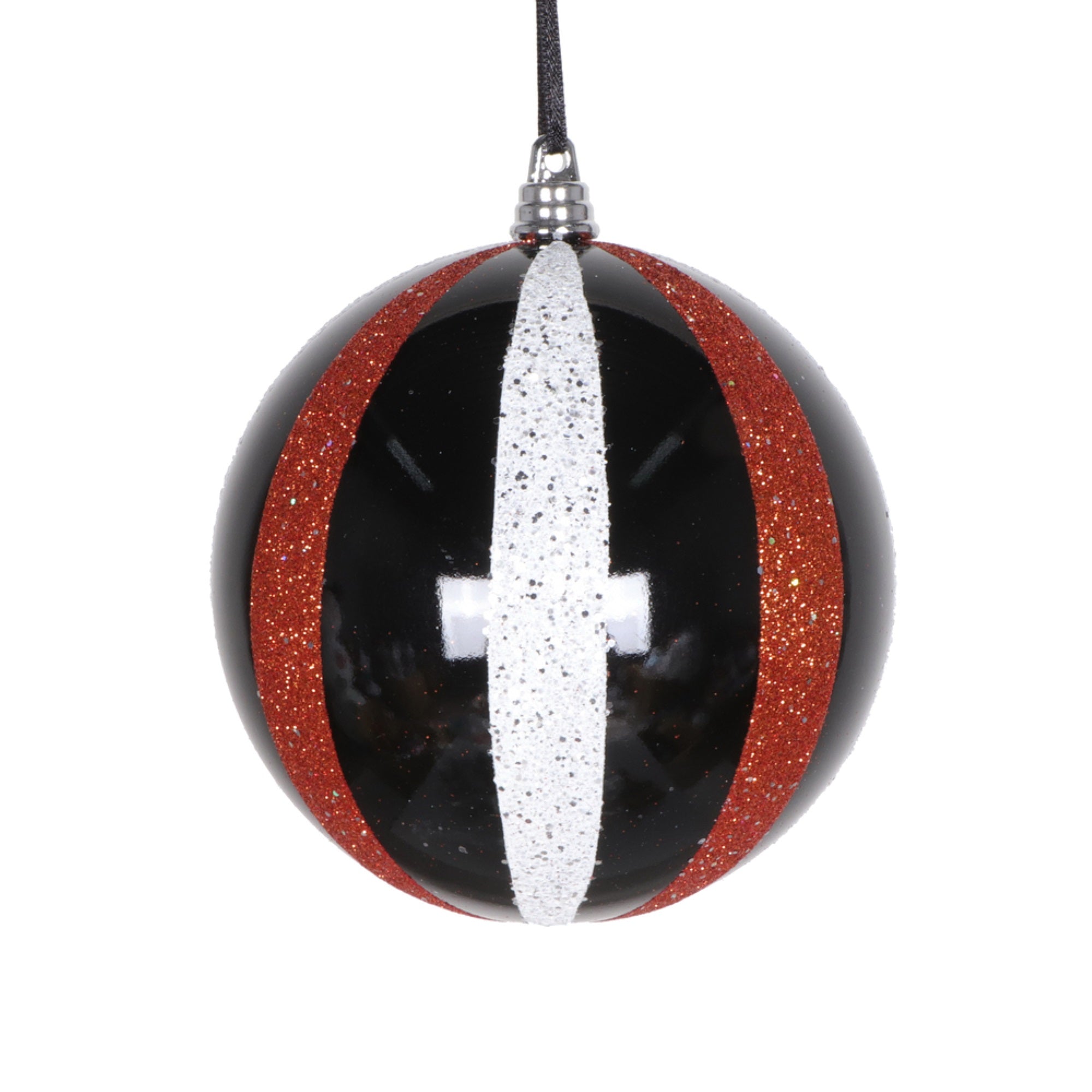 Vickerman 4.7” Black White Orange Round Ornament 3 per bag.