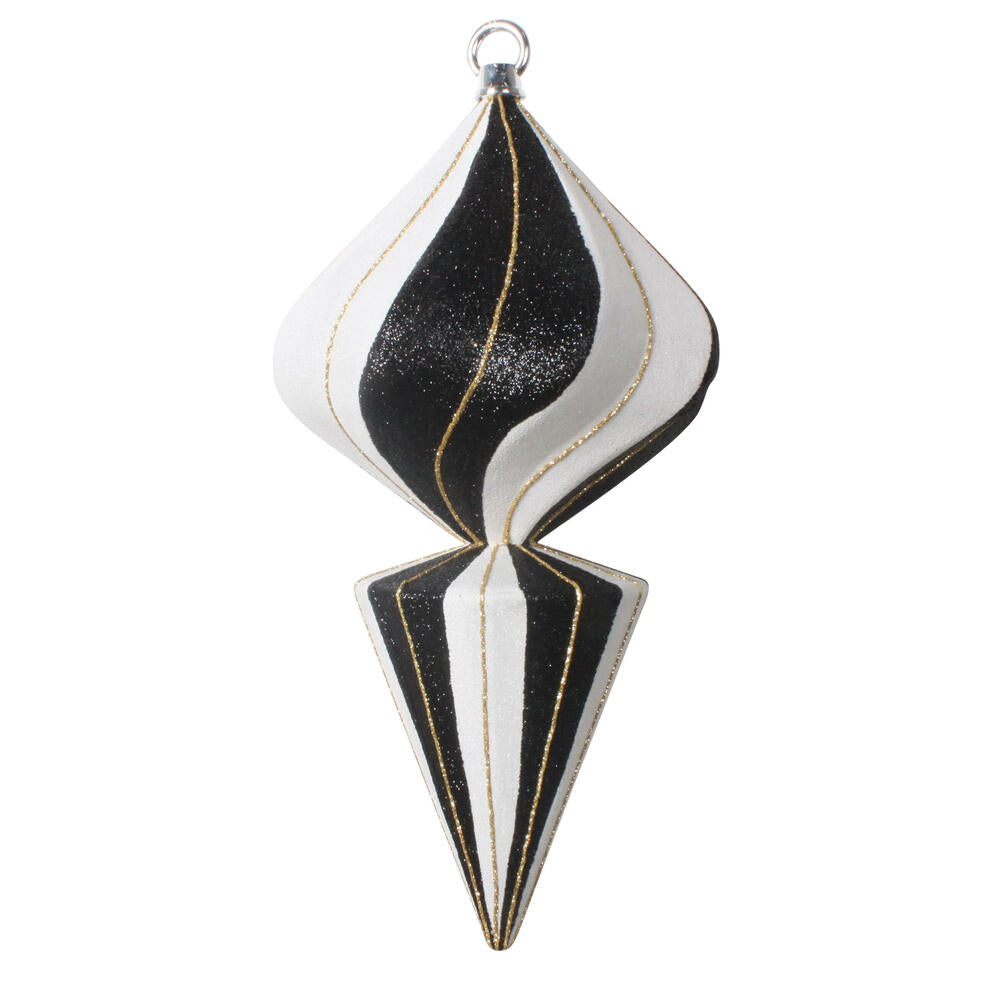 12″ Black/White Finial Gold Line Ornamnt