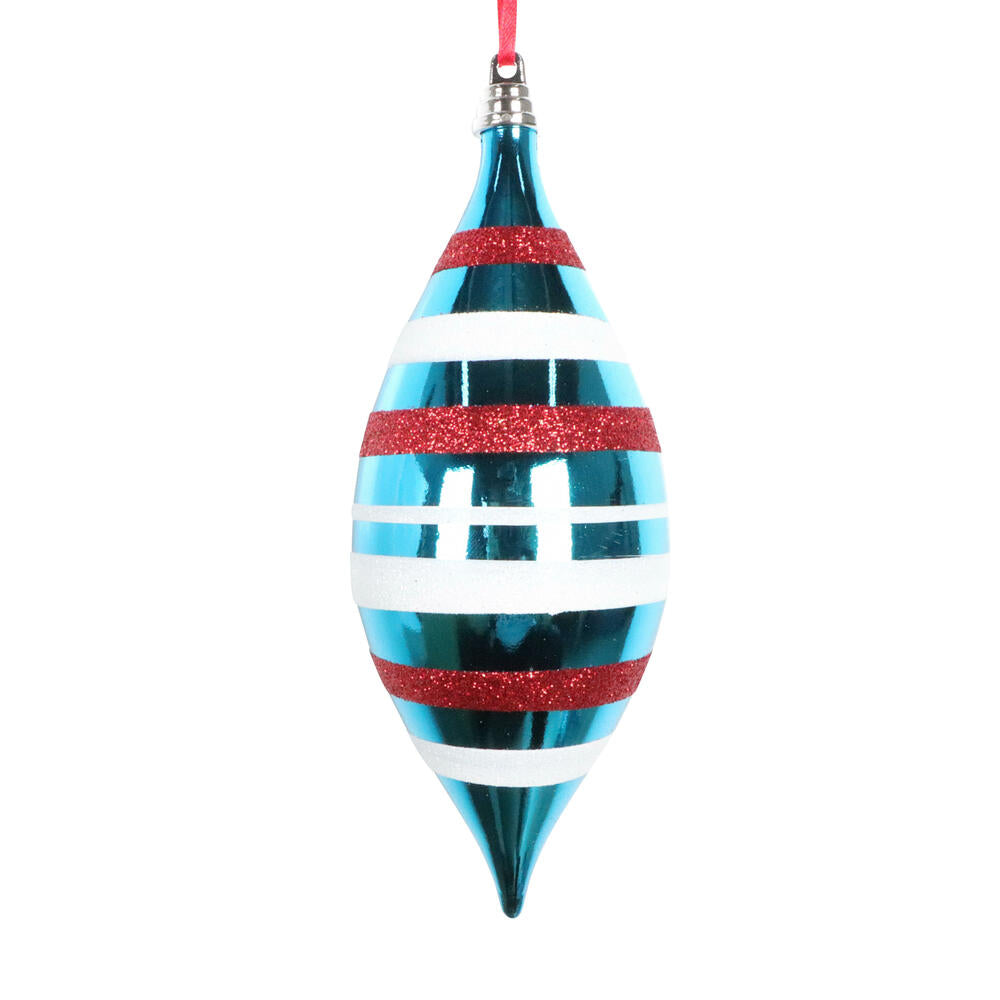 7” Turq Shny Red/Wht Glit Shttl Orn 3/Bg