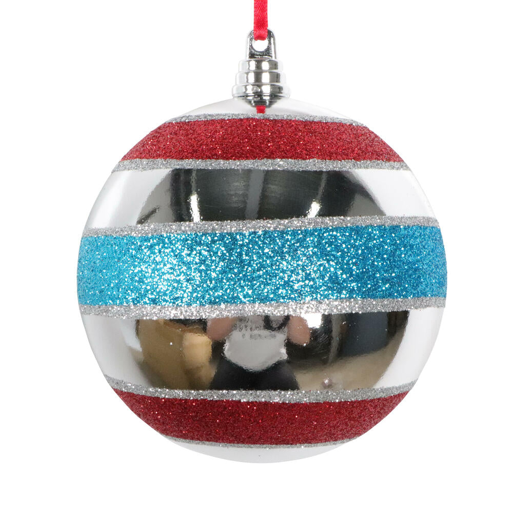 4” Silver Shny Red/Turq Glit Bl Orn 3/Bg