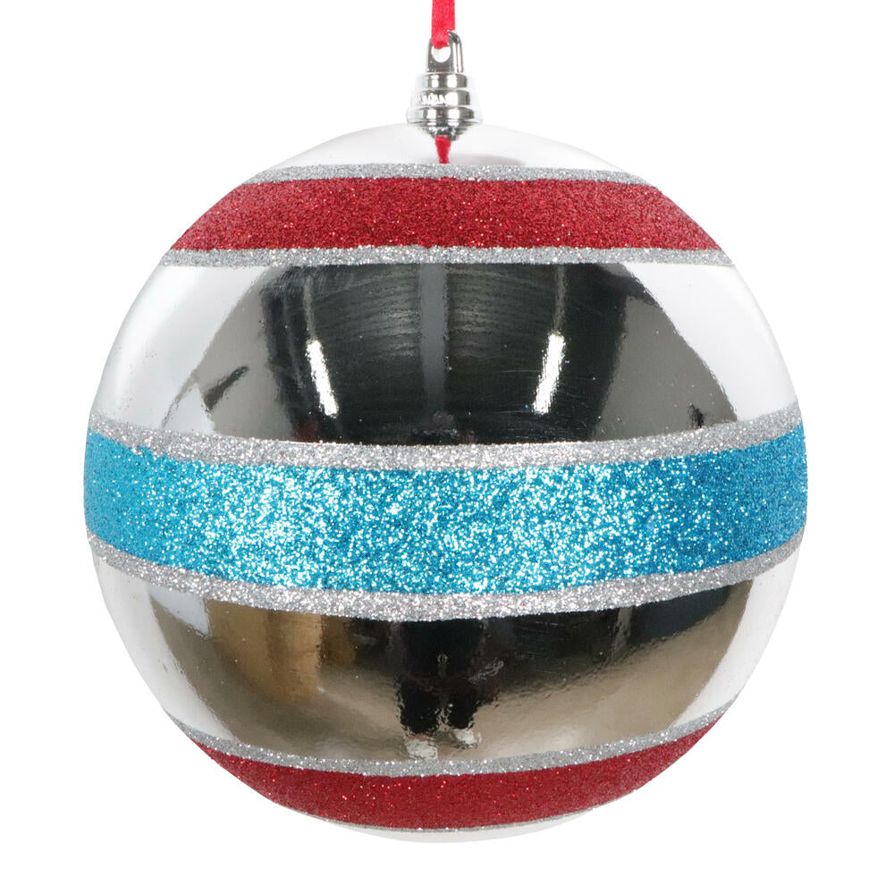 6” Silver Shny Red/Turq Glit Bl Orn 2/Bg