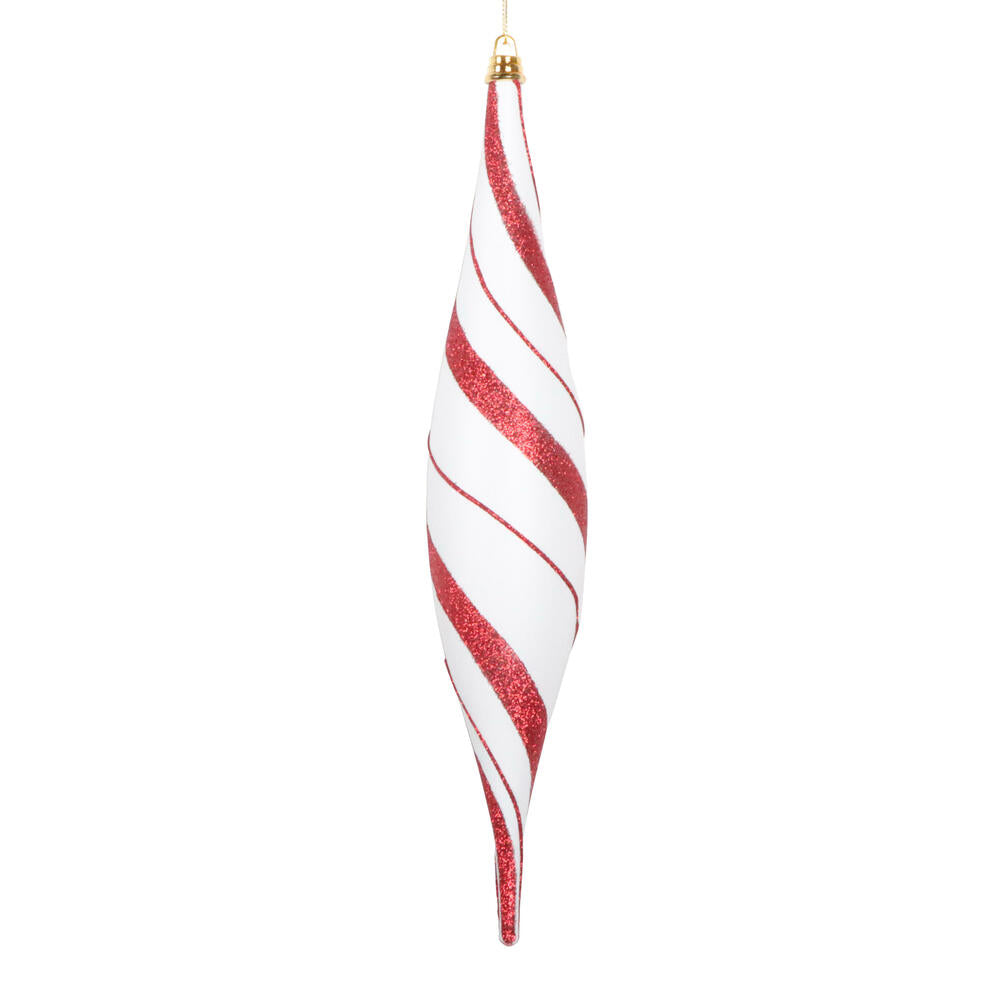 13” White/Red Glitter Oval Drop Orn 2/Bg
