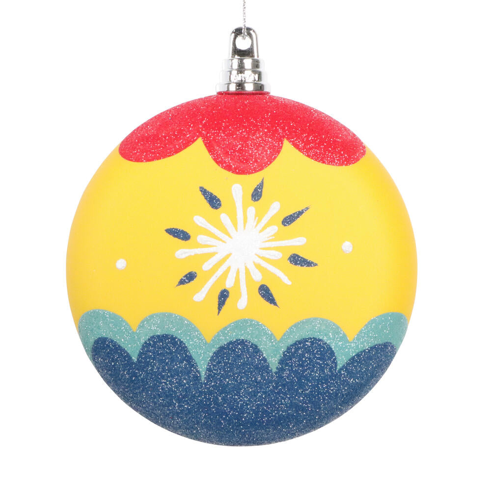 4” Yellow Hand-Painted Flat Rnd Orn 3/Bg