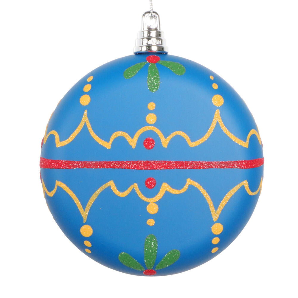 4” Blue Hand-Painted Flat Round Orn 3/Bg