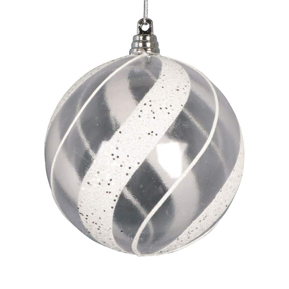 4” Clear Ball White/Silver Glit Orn 3/Bg