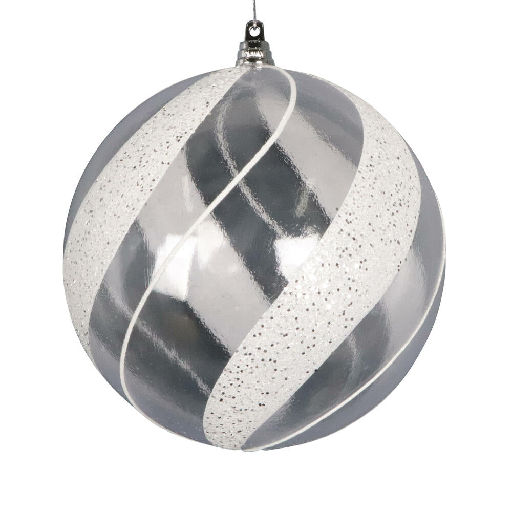 6” Clear Ball White/Silver Glit Orn 2/Bg
