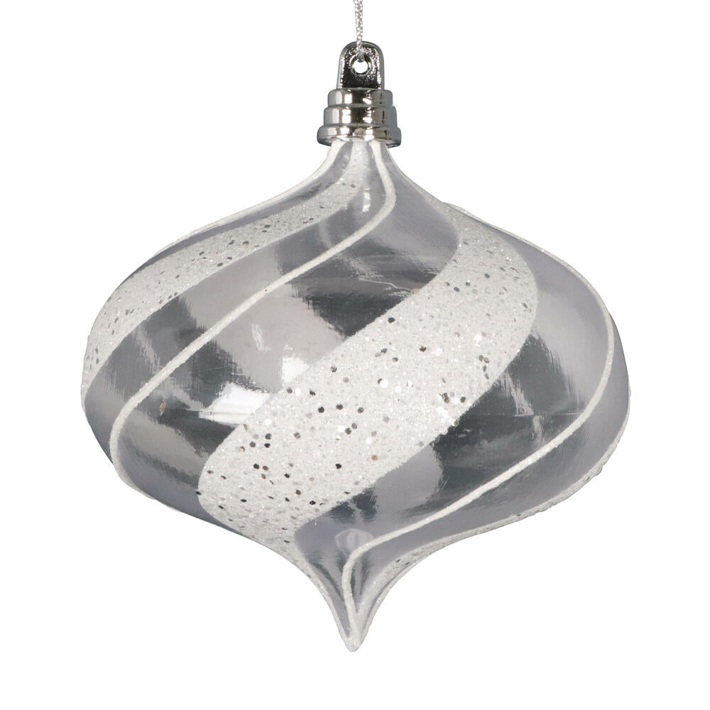 4” Clear Onion White/Silver Orn 3/Bag