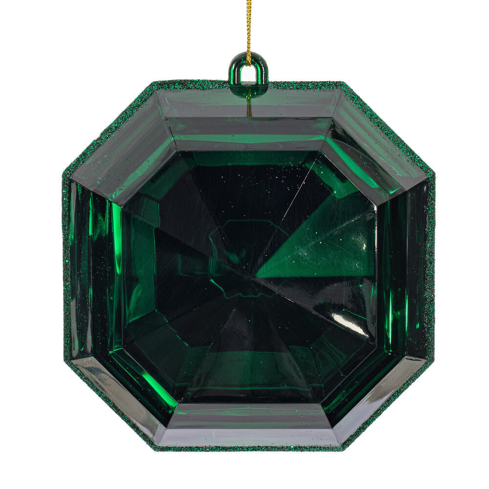 6” Dark Green Square Jewel Glit Orn 2/Bg
