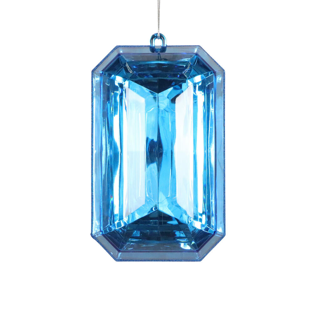 8” Blue Rectangle Jewel Glitter Orn 2/Bg