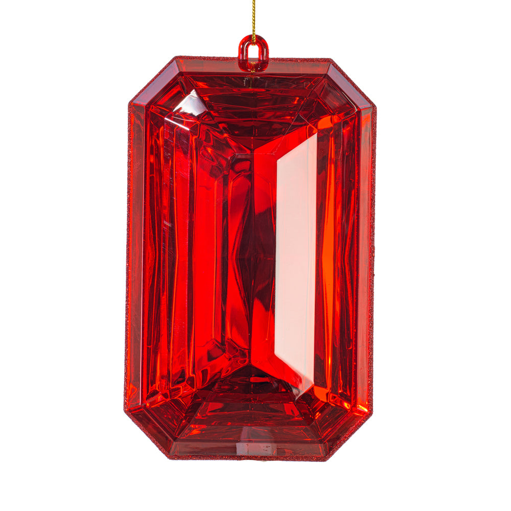8” Red Rectangle Jewel Glitter Orn 2/Bag