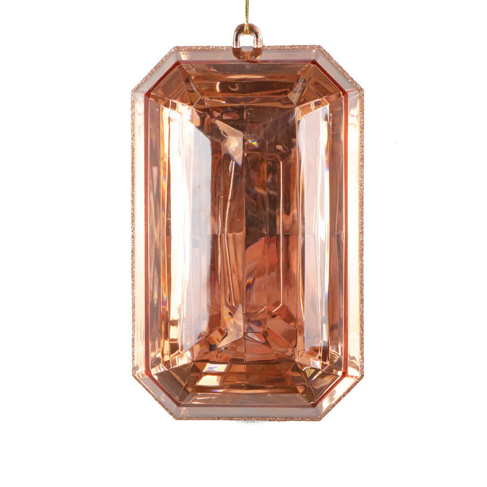 8” Rose Gold Rect Jewel Glitter Orn 2/Bg