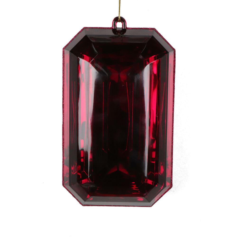 8″ Burgundy Rect Jewel Glitter Orn 2/Bag