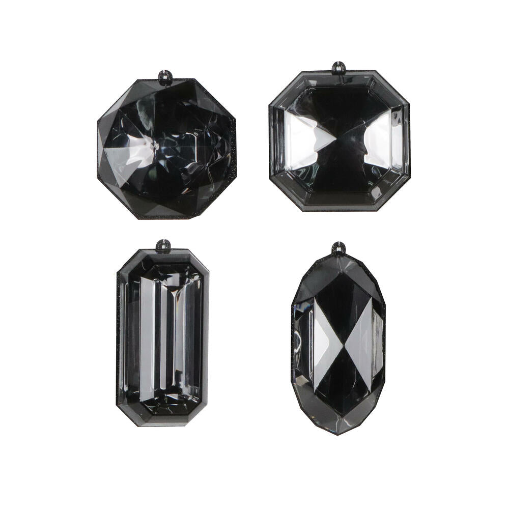 4-5″ Black Jewel Glitter Orn Assort 4/Bg