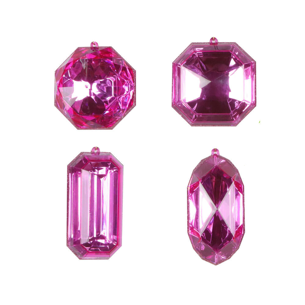4-5” Mauve Jewel Glitter Orn Assort 4/Ba