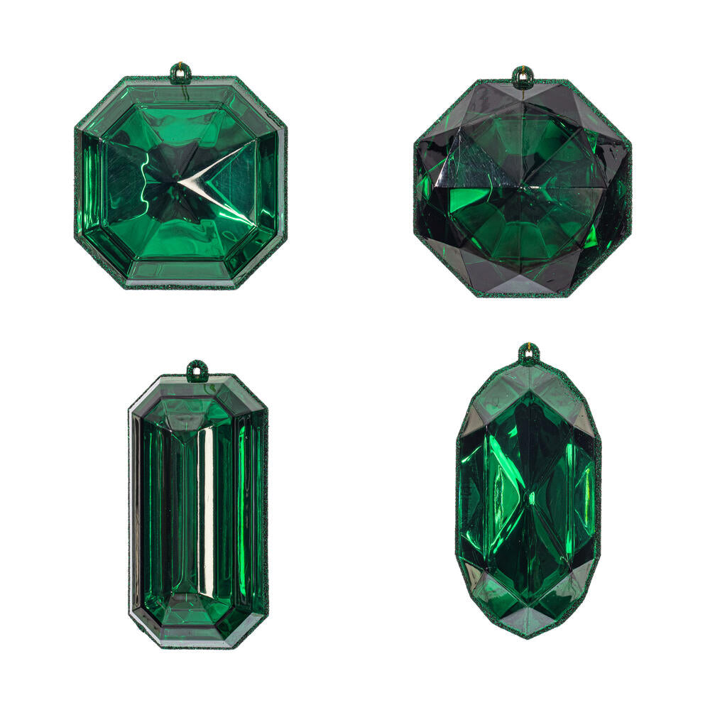 4-5″ Dk Green Jewel Glitt Orn Asst 4/Bag