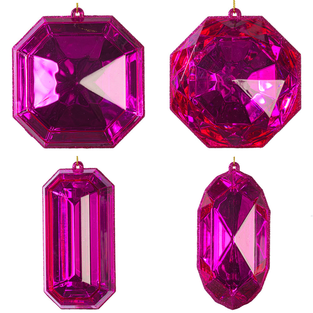 4-5” Pink Jewel Glitter Orn Assort 4/Bag