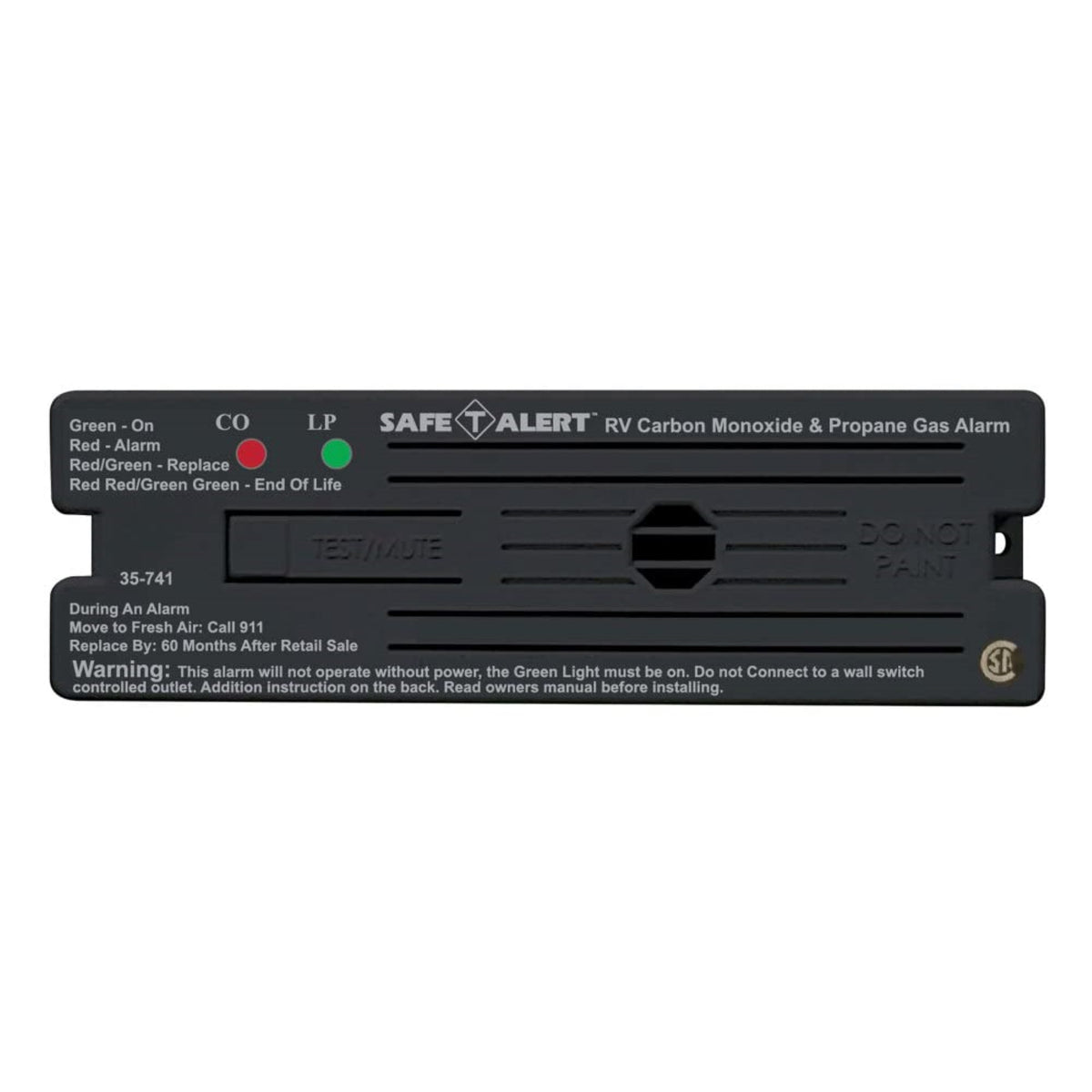 Safe-T-Alert By Mti Industries 35-741-Bl Dual Lp/Co Alarm - 12V, 35 Series Surface Mount, Black