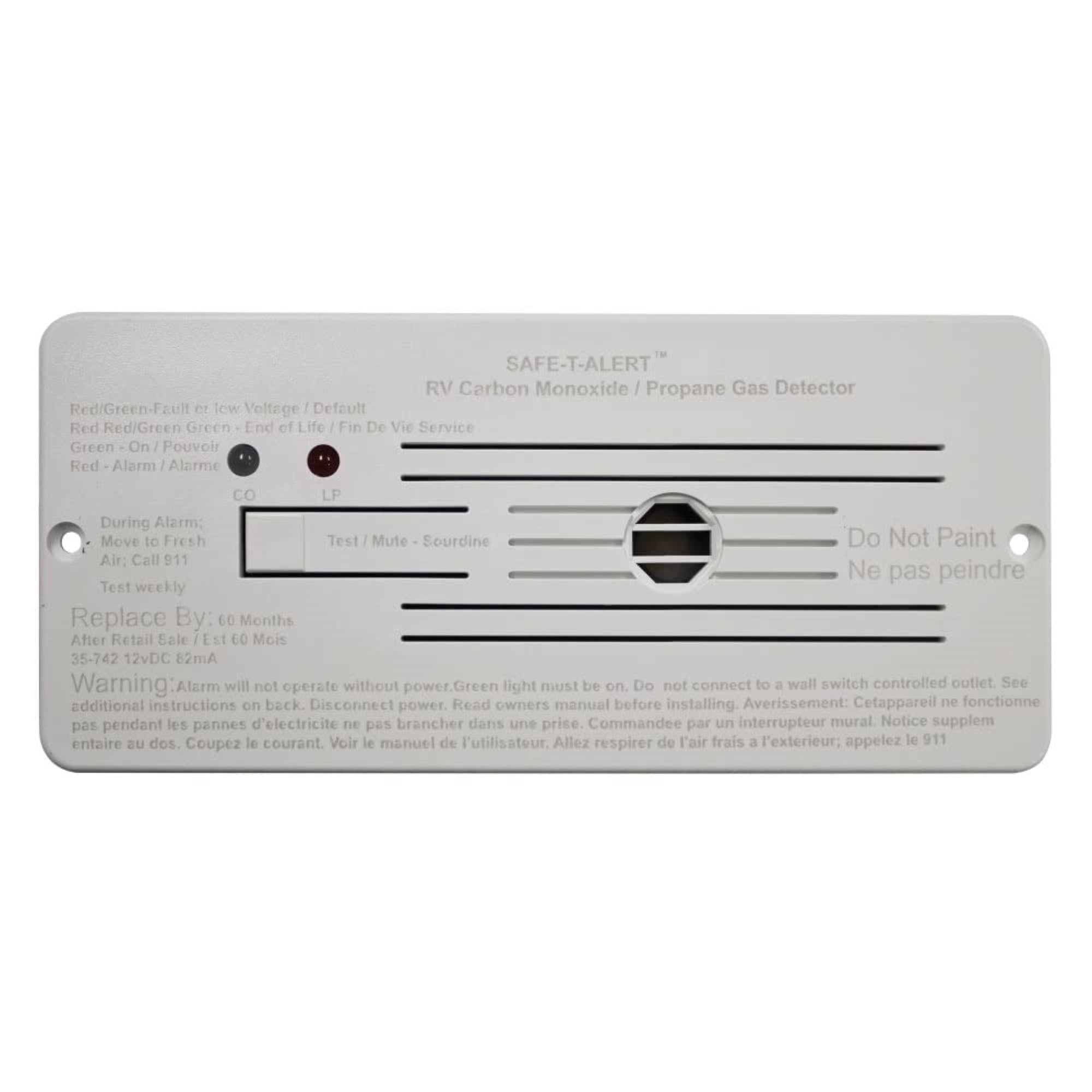 Mti 603.111 Safe-T-Alert Industries 35-742-Wt Dual Lp/Co Alarm - 12V, 35 Series Flush Mount, White, '6-3/8' W X 2-7/8' H X 1' D'