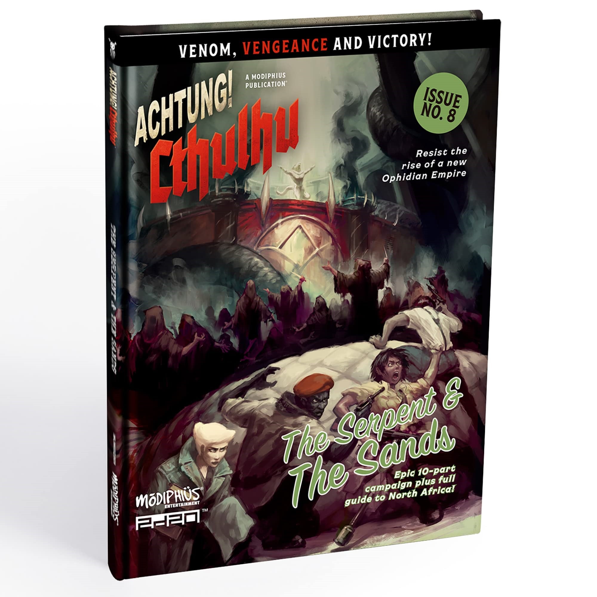 Modiphius Achtung! Cthulhu 2D20: Serpent And The Sands - Expansion Hardcover Rpg Book, Epic 10 Part Campaign