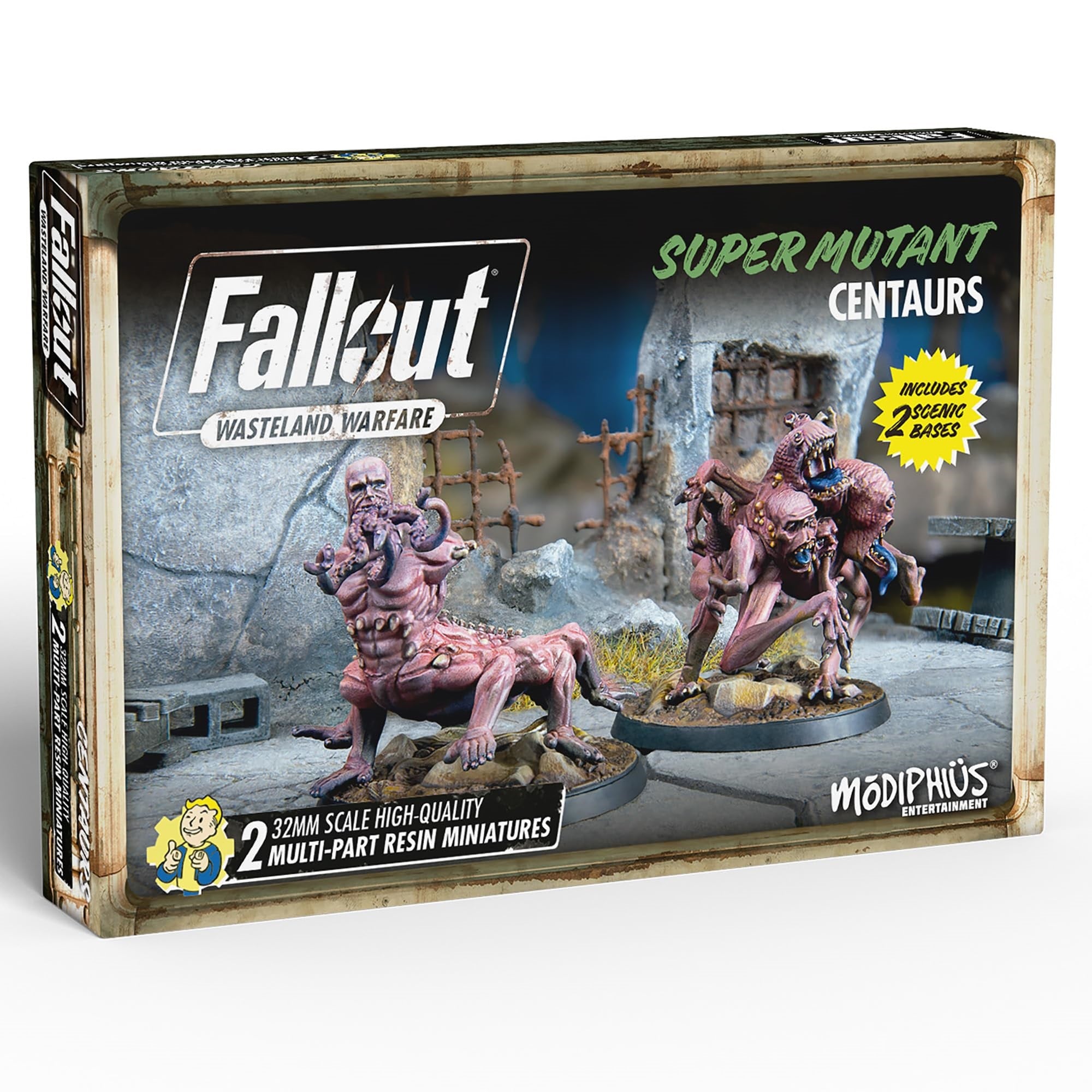 Modiphius: Fallout: Wasteland Warfare: Super Mutants - Centaurs - 2 Figures, Forged in Fire Wave, 32mm Multi-Part Resin Unpainted Miniatures,Grey