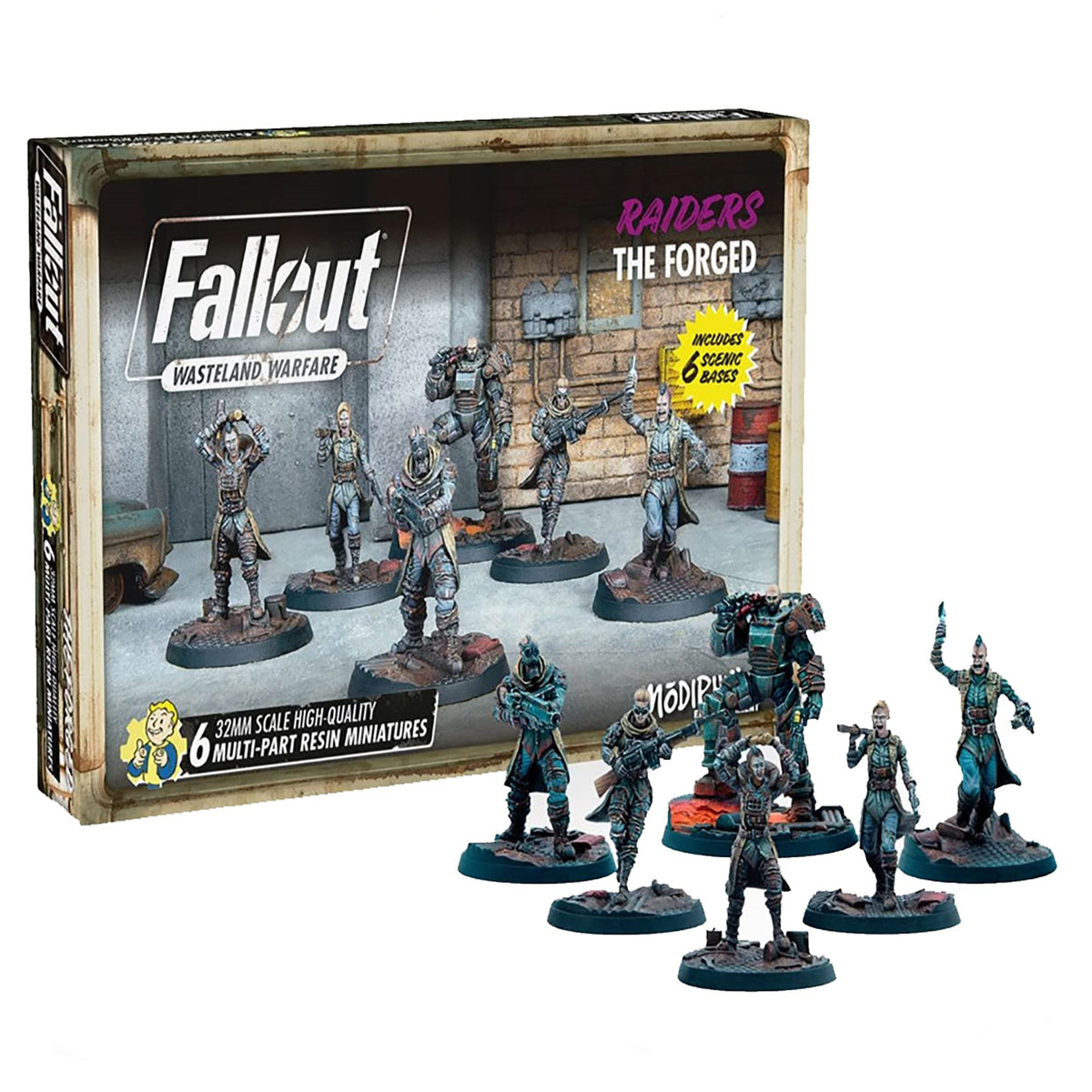 Modiphius Entertainment Fallout Wasteland Warfare: Raiders - The Forged - 6 Unpainted Resin Miniatures, Includes Scenic Bases, 32Mm Scale Figures, Tabletop Roleplaying Game Minifigures