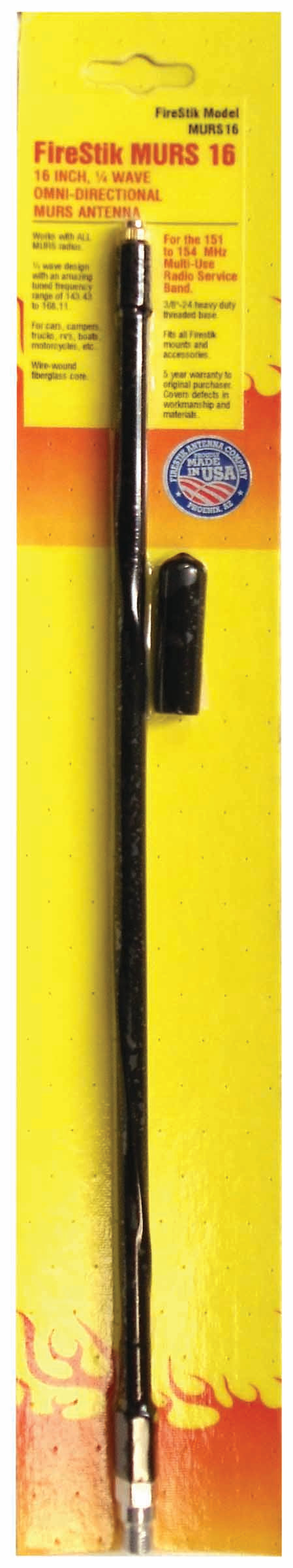FIRESTIK - MURS16 (143.43 - 168.11 MHZ) MURS BLACK 16″ TALL 1/4 WAVE MOBILE ANTENNA WITH 3/8″X24″ THREADED BASE