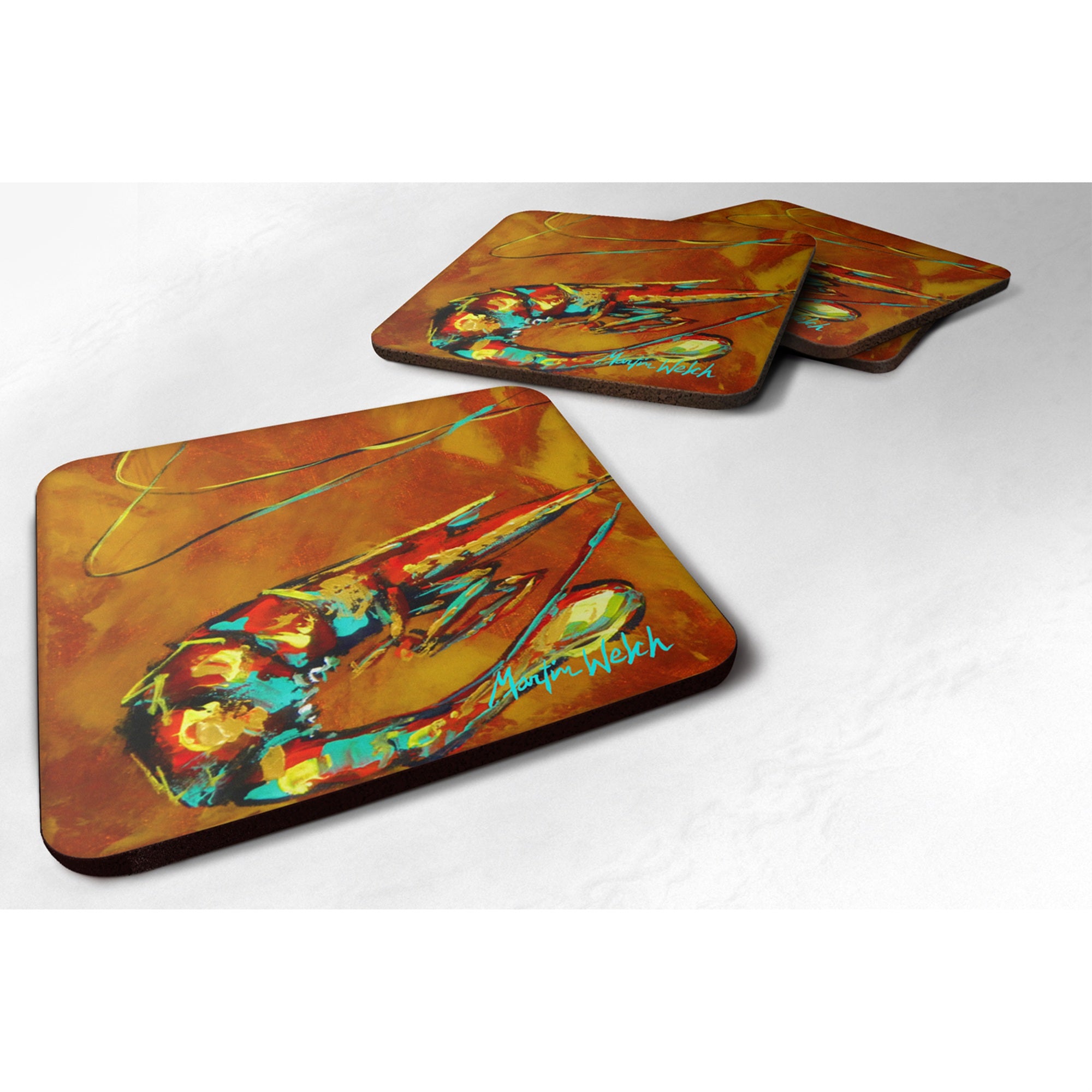 Caroline'S Treasures Mw1012Fc Shrimp Carmel Corn Foam Coasters (Set Of 4), 3.5 H X 3.5 W, Multicolor