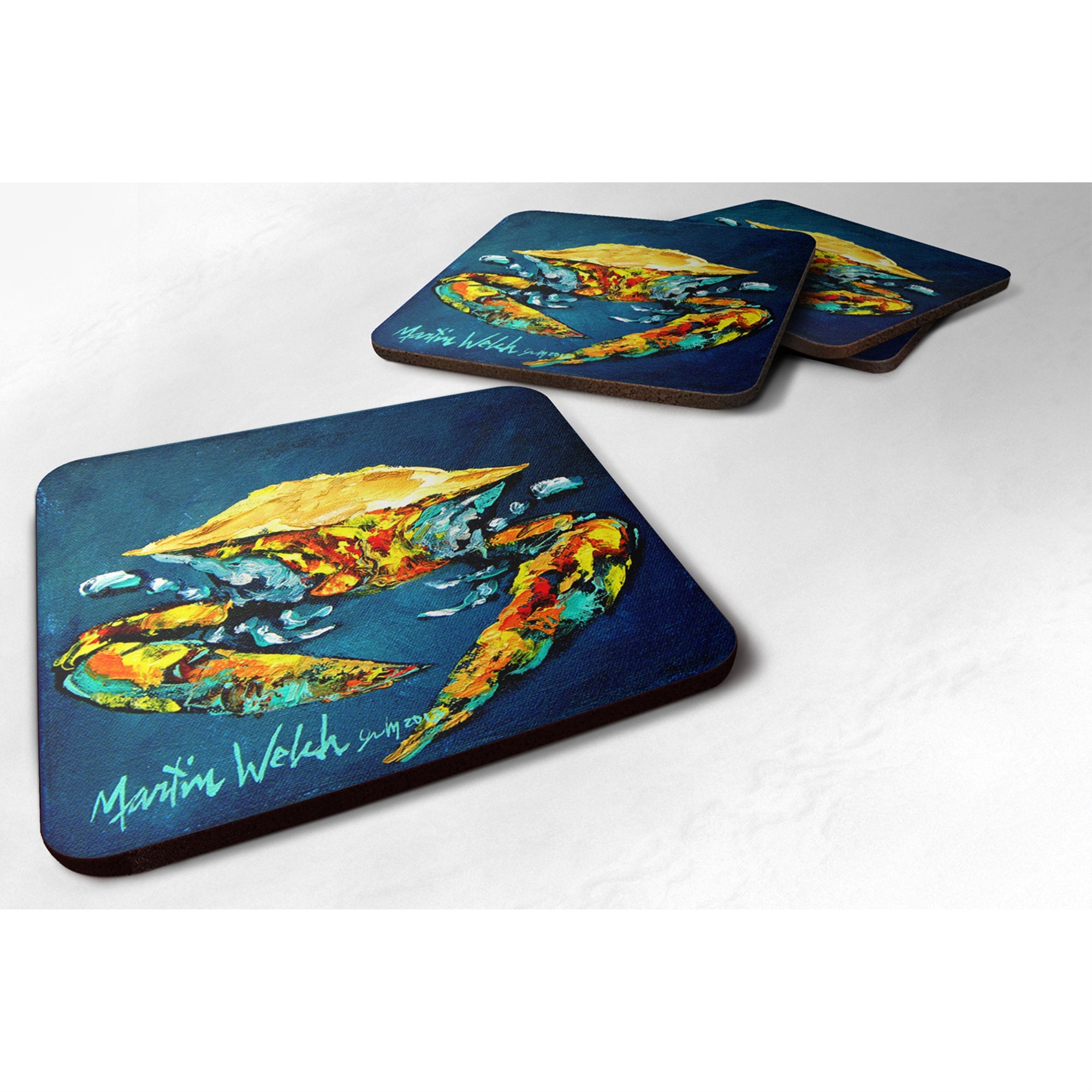 Caroline'S Treasures Mw1013Fc Crab Catch Up Foam Coasters (Set Of 4), 3.5 H X 3.5 W, Multicolor