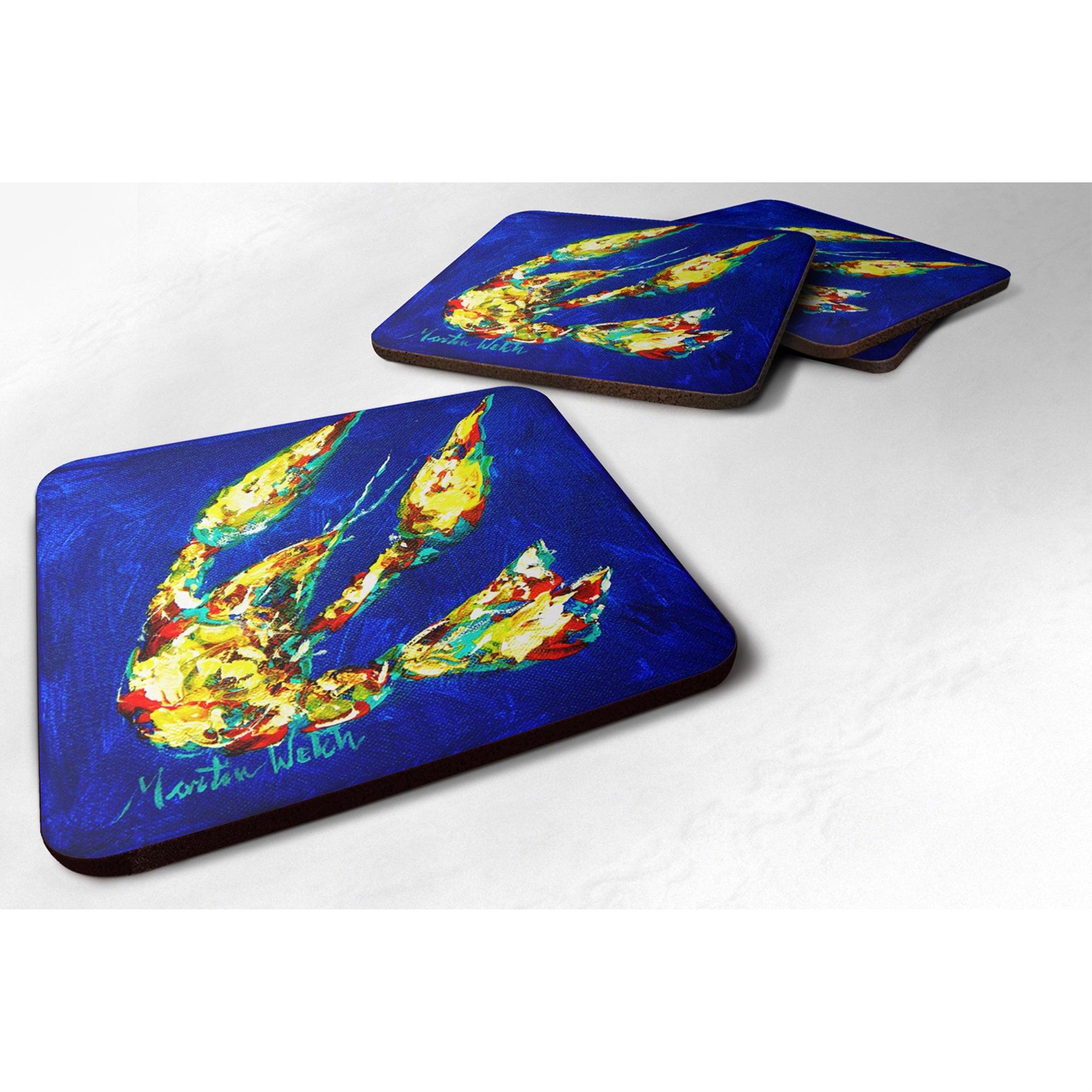Caroline'S Treasures Mw1037Fc Crawfish Little Blue Foam Coasters (Set Of 4), 3.5 H X 3.5 W, Multicolor