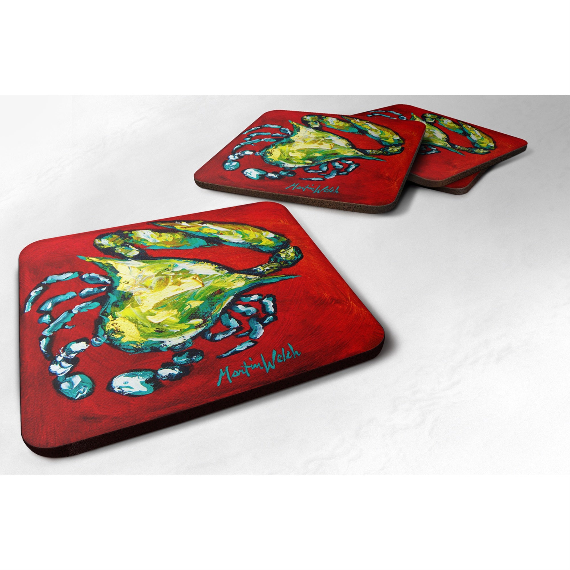 Caroline'S Treasures Mw1052Fc Shrimp Right Direction Foam Coasters (Set Of 4), 3.5 H X 3.5 W, Multicolor