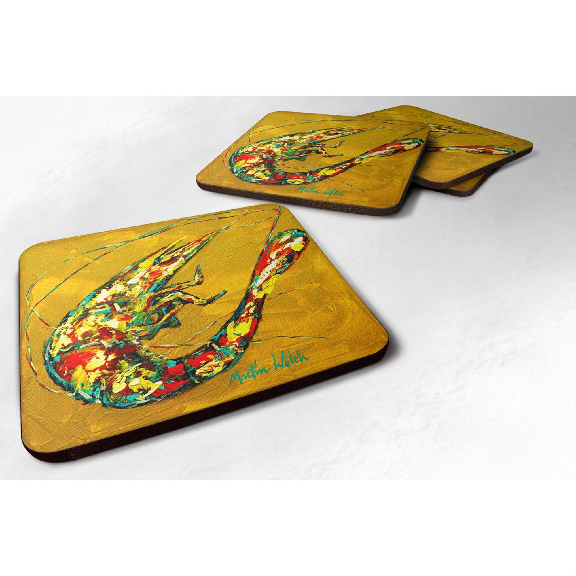 Caroline'S Treasures Mw1058Fc Shrimp Shrimp & Hot Mustard Foam Coasters (Set Of 4), 3.5 H X 3.5 W, Multicolor
