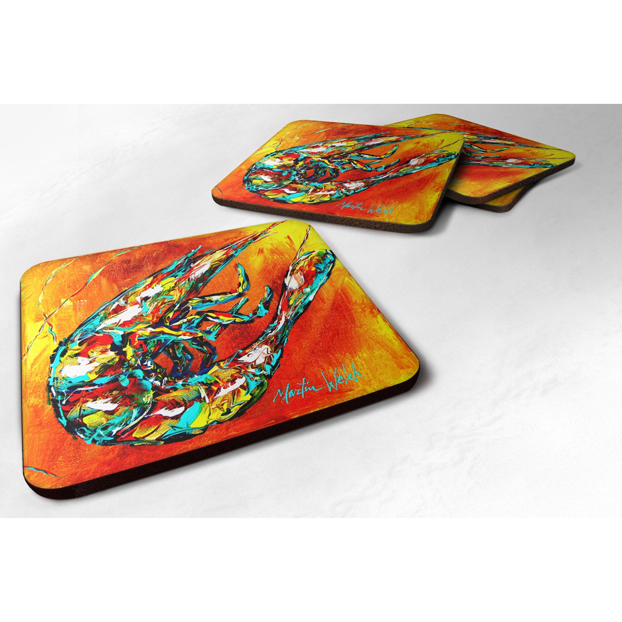 Caroline'S Treasures Mw1076Fc Shrimp Warming Up Foam Coasters (Set Of 4), 3.5 H X 3.5 W, Multicolor